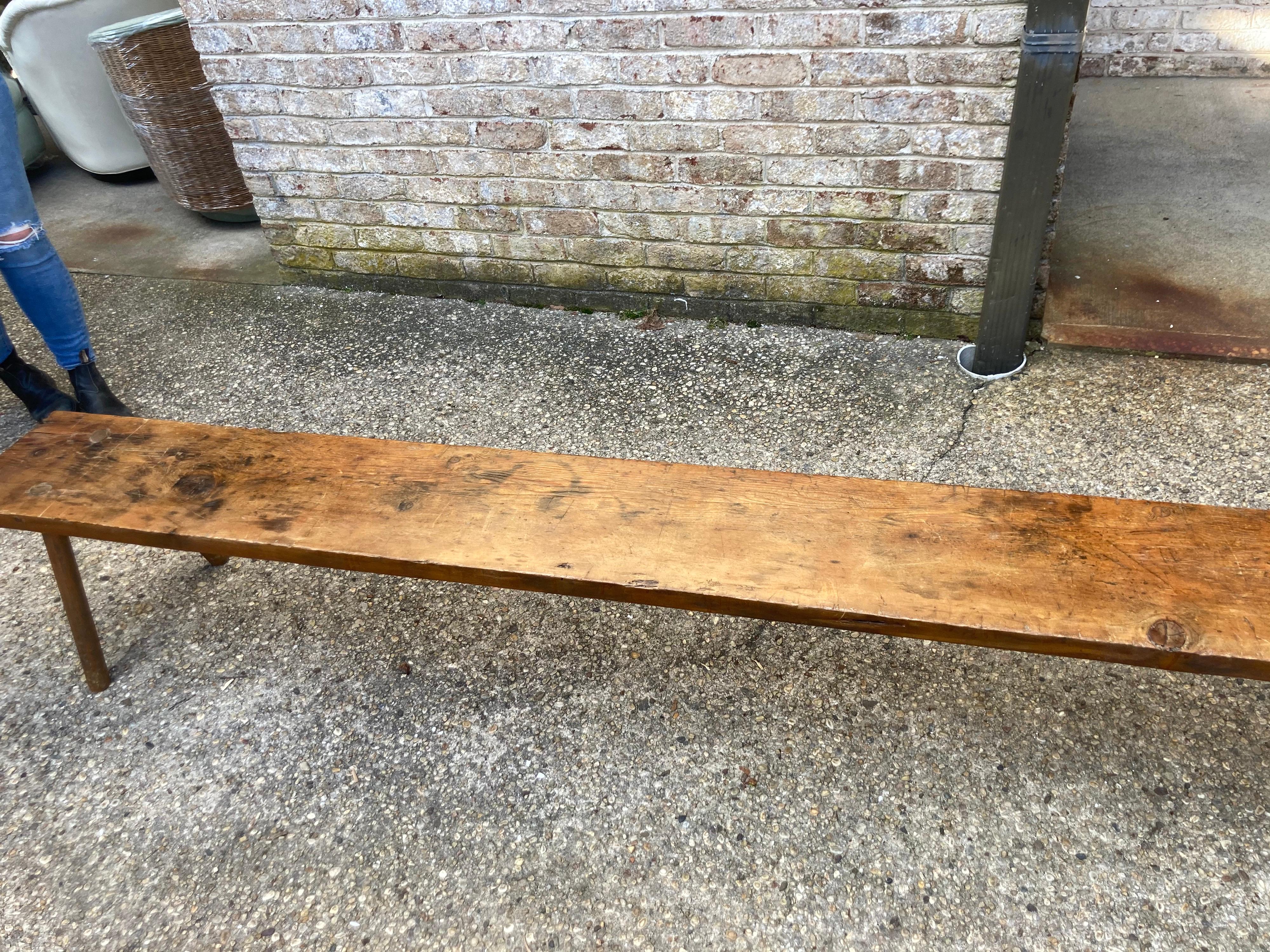 20th Century Very Long Wood Bench