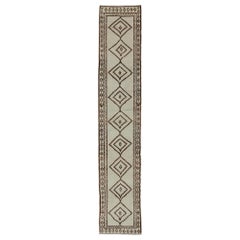 Very Long Runner, Vintage Turkish Tulu in Diamond Tribal Design in Cream & Brown