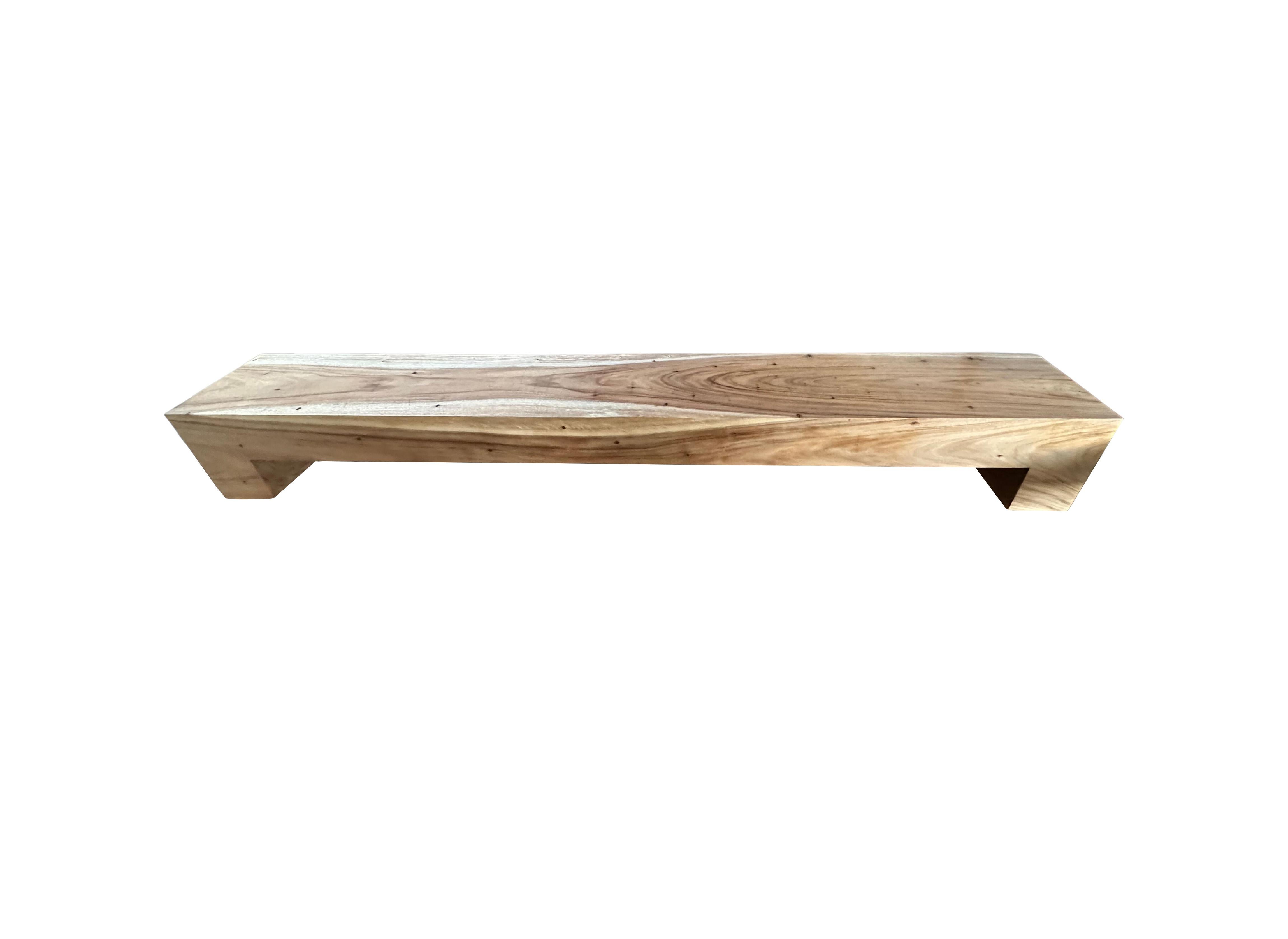 Other Very Long Sculptural Solid Suar Wood Bench Modern Organic For Sale