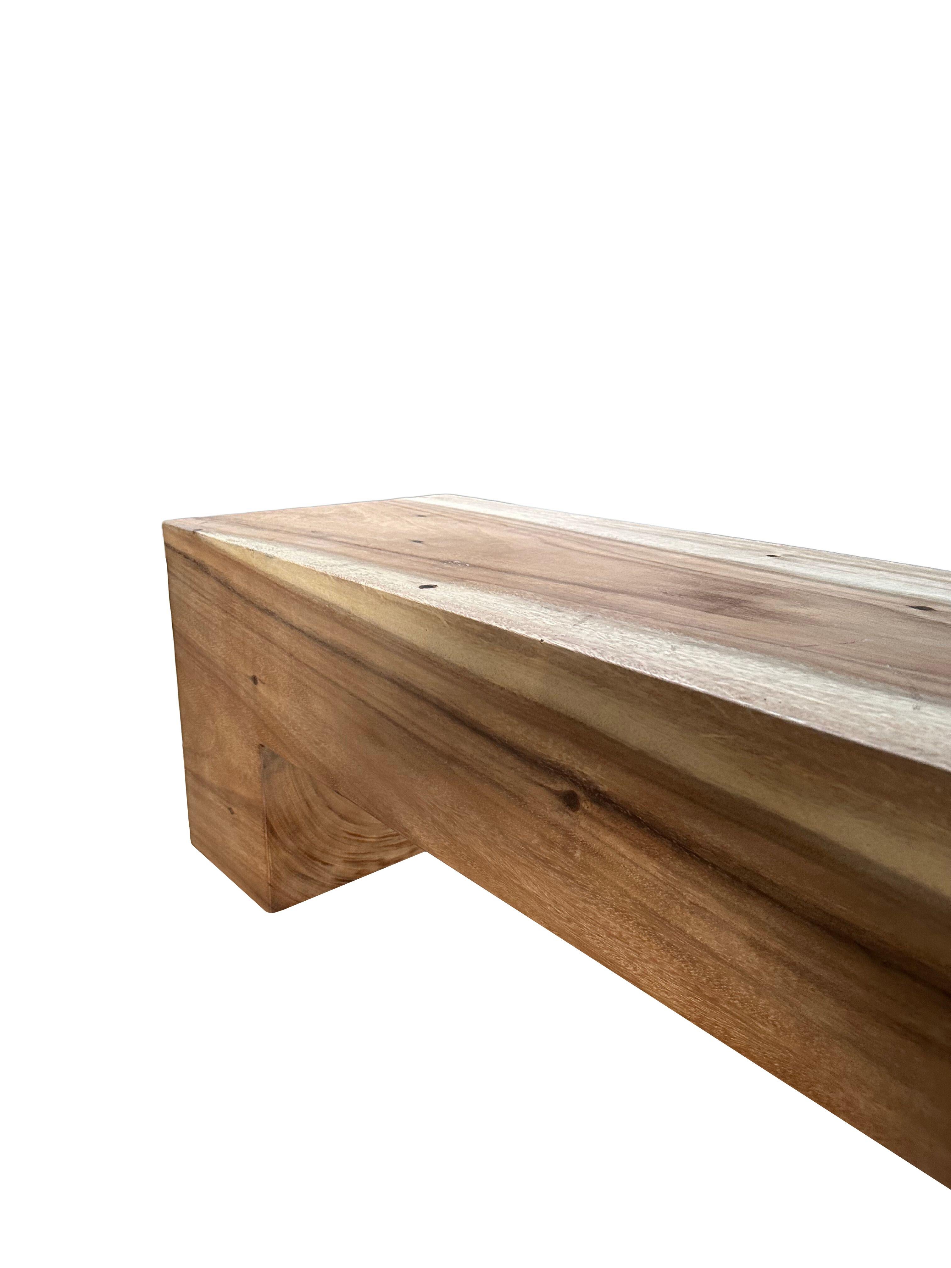 Hardwood Very Long Sculptural Solid Suar Wood Bench Modern Organic For Sale