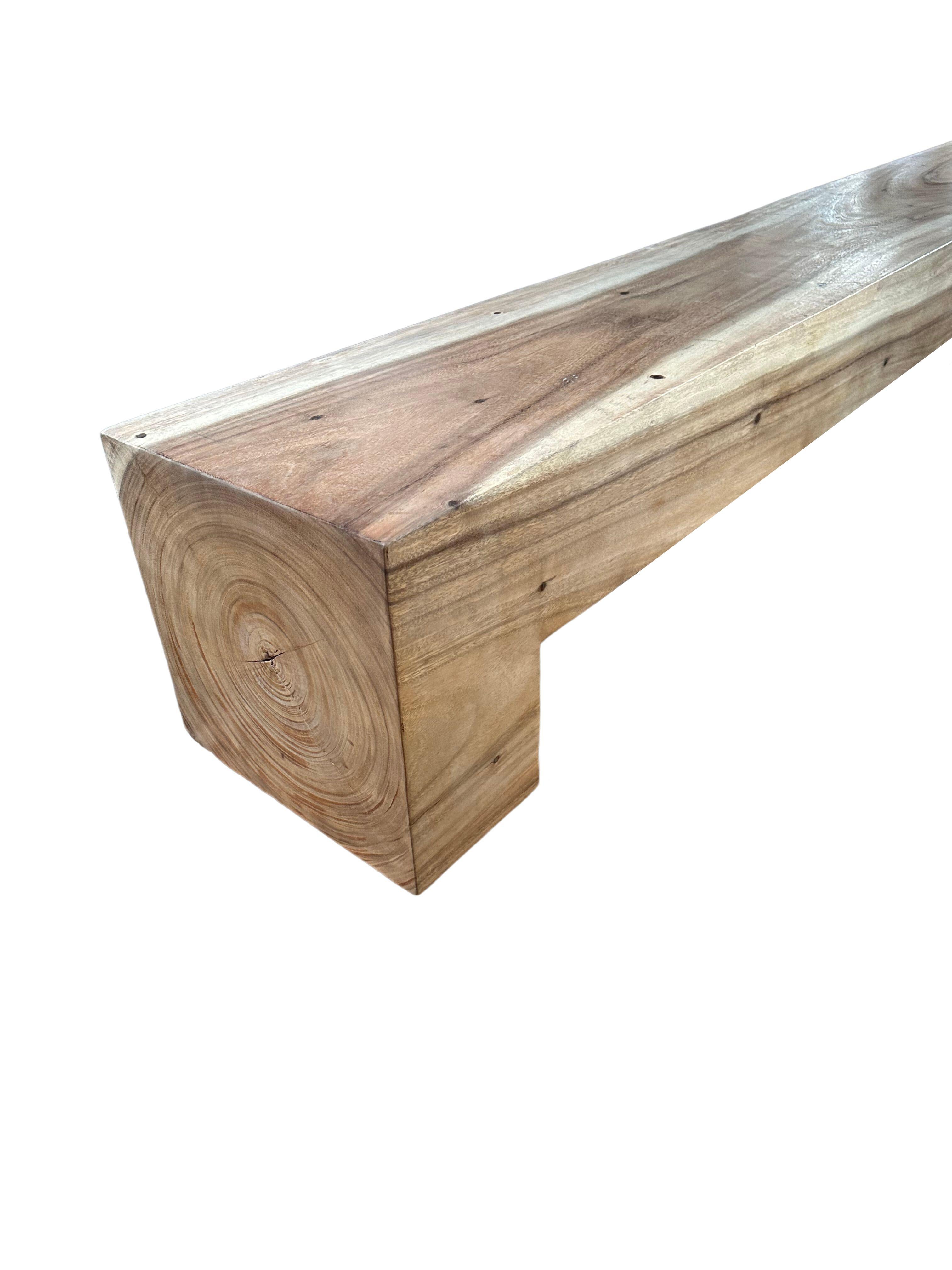 Very Long Sculptural Solid Suar Wood Bench Modern Organic For Sale 1