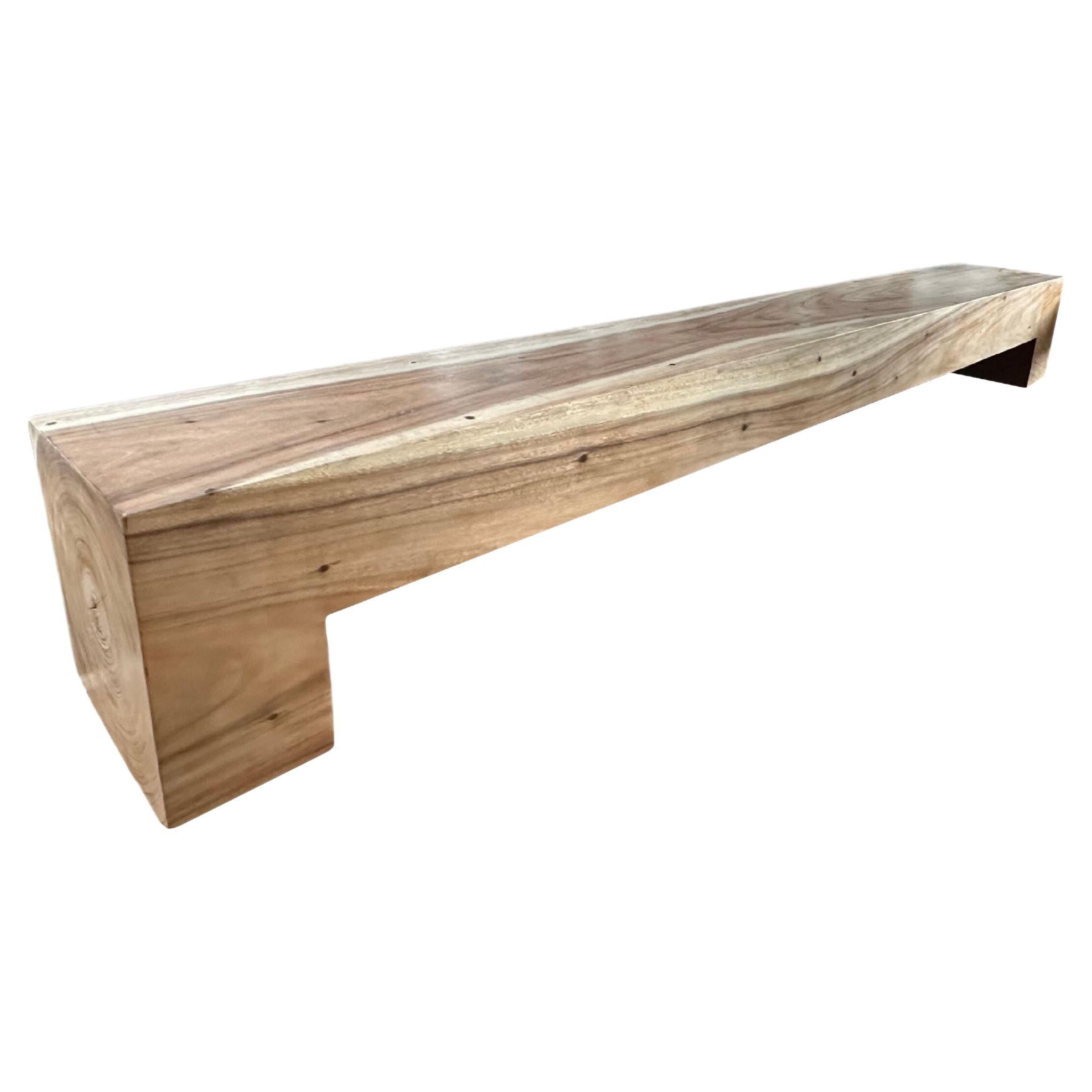 Very Long Sculptural Solid Suar Wood Bench Modern Organic For Sale