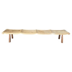 Very Long Sculptural Teak Wood Bench, Modern Organic, Stunning Wood Textures