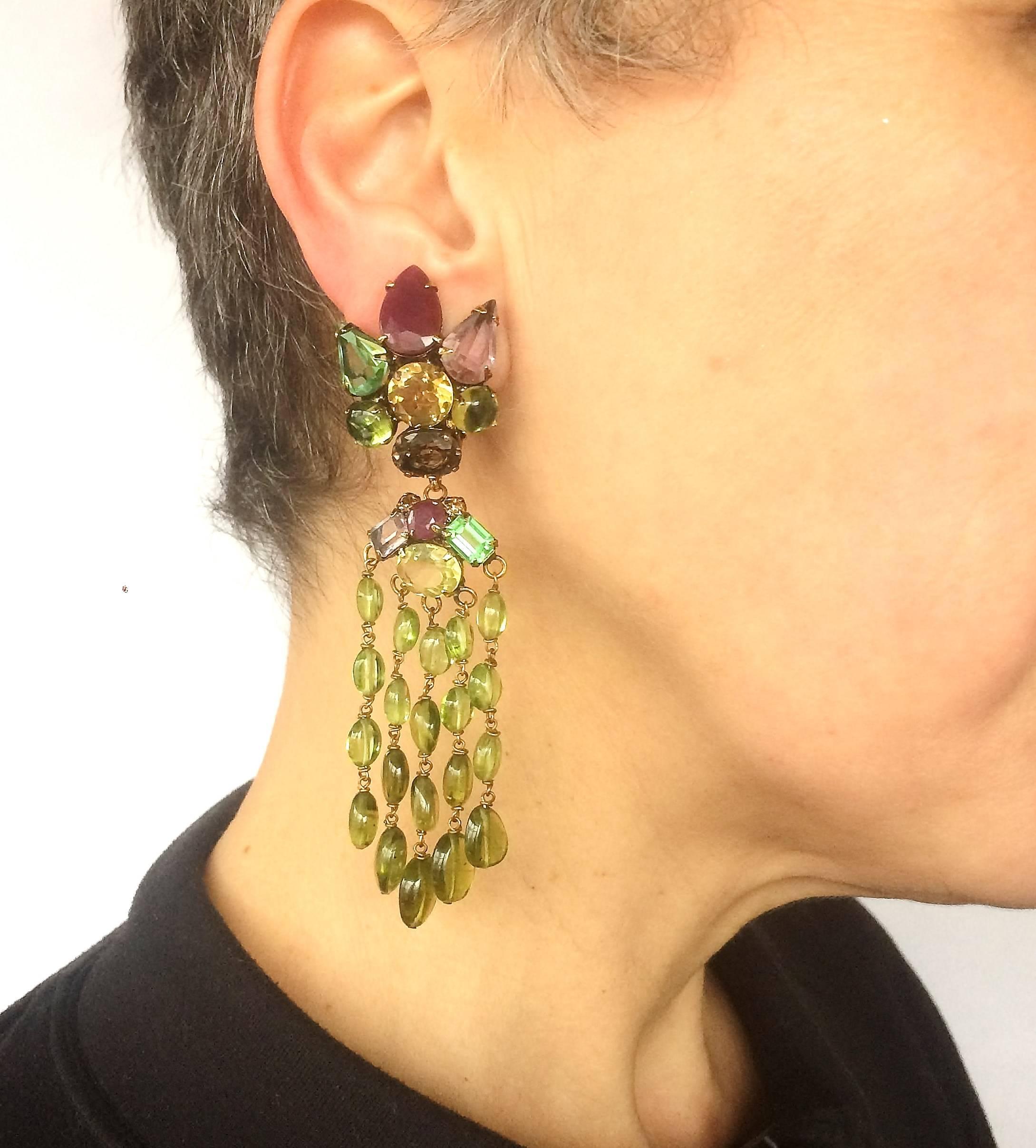 Iradj Moini very long semi precious drop earrings, 1990s 4