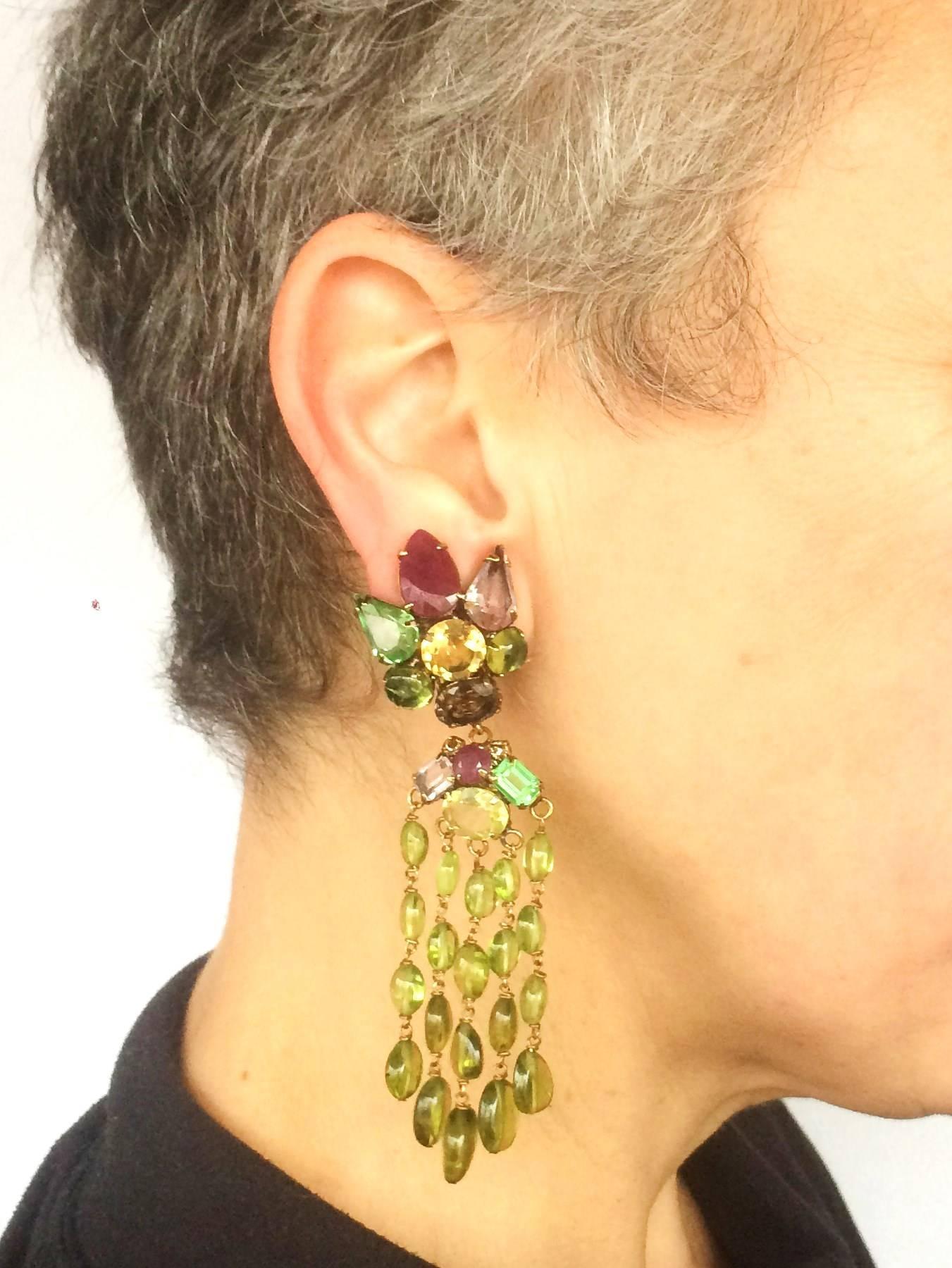 Iradj Moini very long semi precious drop earrings, 1990s 5