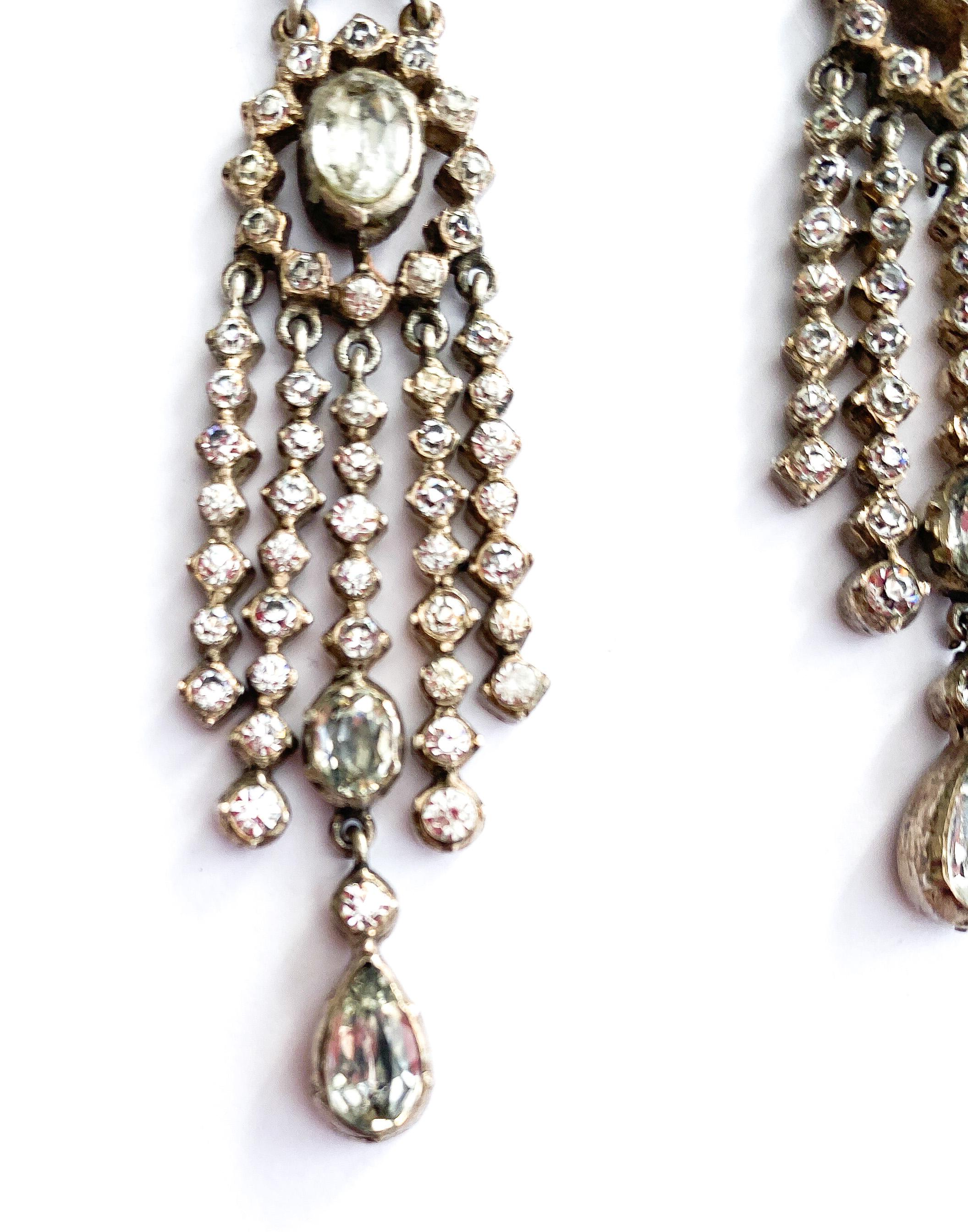 Very long silver and clear paste articulated drop earrings, France, 1920s. 1