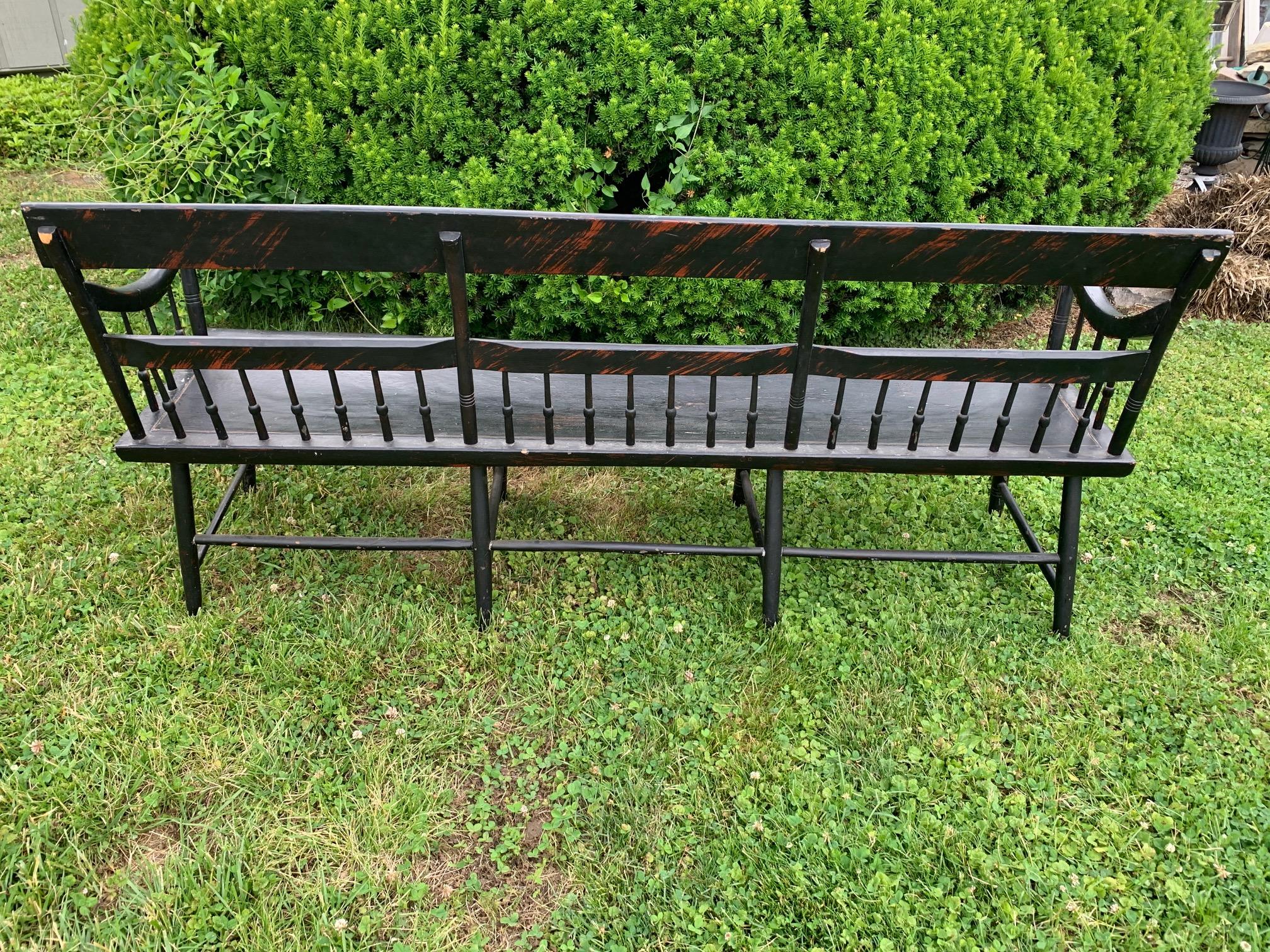 Very Long Stately Antique Hitchcock Bench In Good Condition In Hopewell, NJ