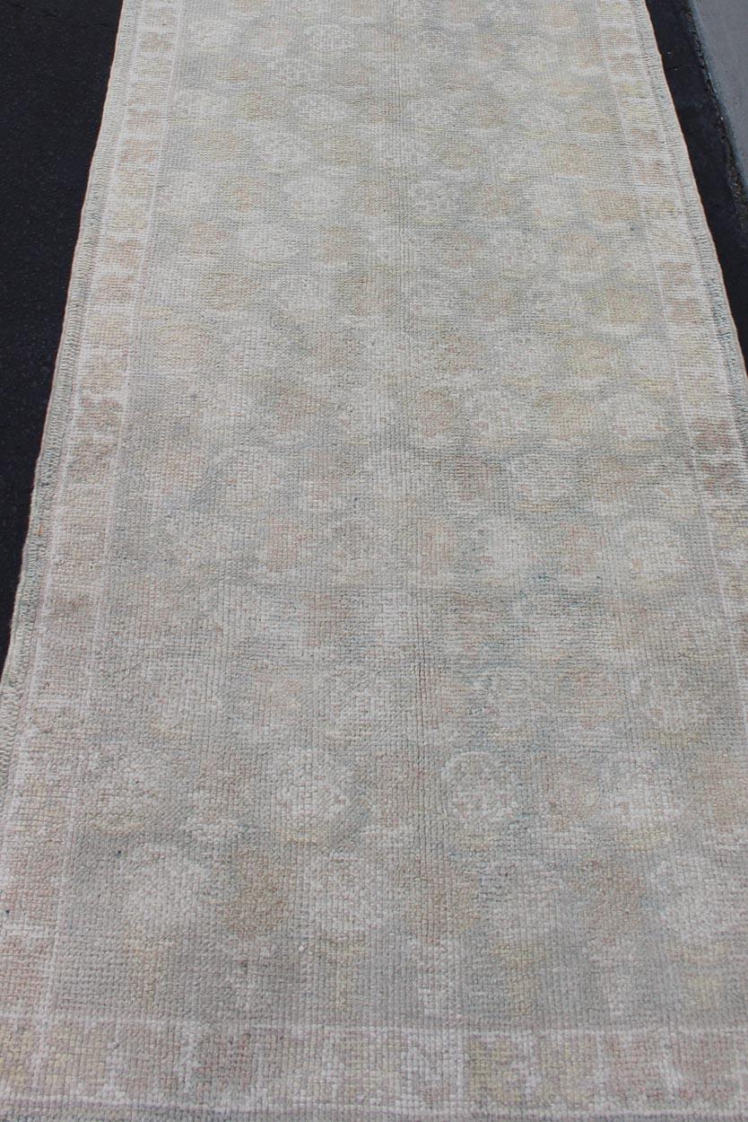 Wool Very Long Turkish Runner with All-Over Paisley Design in Muted Tones For Sale