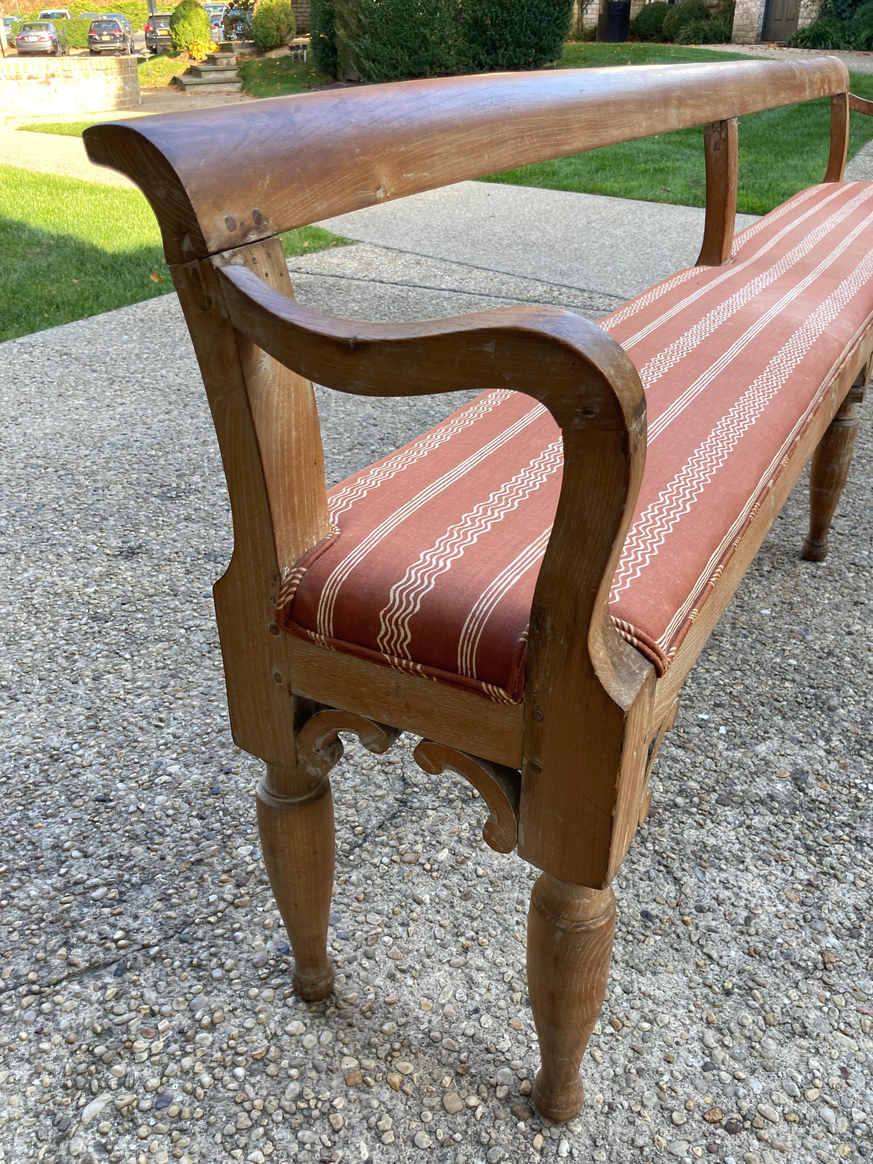 Very Long Upholstered Rustic Bench In Fair Condition In East Hampton, NY