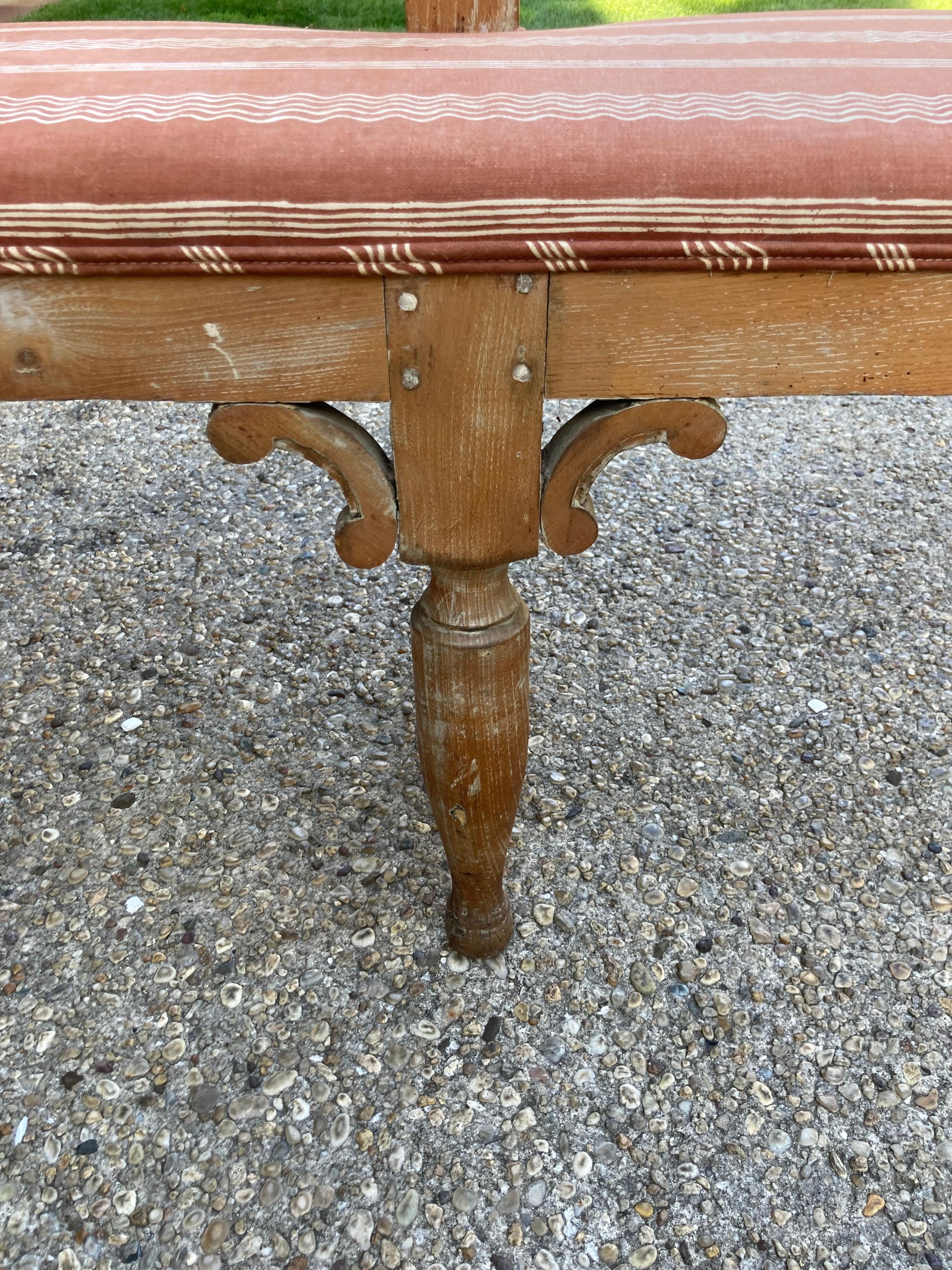19th Century Very Long Upholstered Rustic Bench