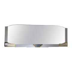 Very Long /Wide French Art Deco Silvered Wood, Nickeled Bronze + Brass Mirror
