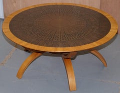 Very Lovely Hand Hammered Brass Topped Walnut Round Contemporary Coffee Table
