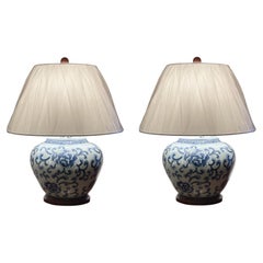 Very Lovely Pair Of Ralph Lauren Blue Chinese Roses Porcelain Table Lamps