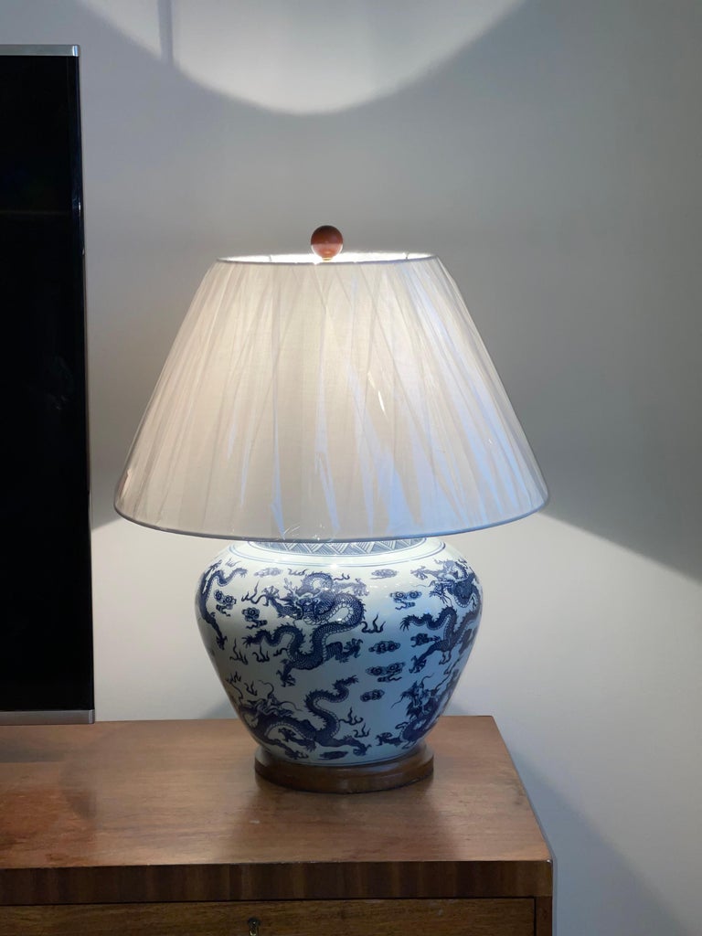 Very Lovely Pair Of Ralph Lauren Blue Chinese Dragons Porcelain Table Lamps