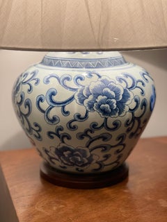 Very Lovely Pair Of Ralph Lauren Blue Chinese Roses Porcelain Table Lamps