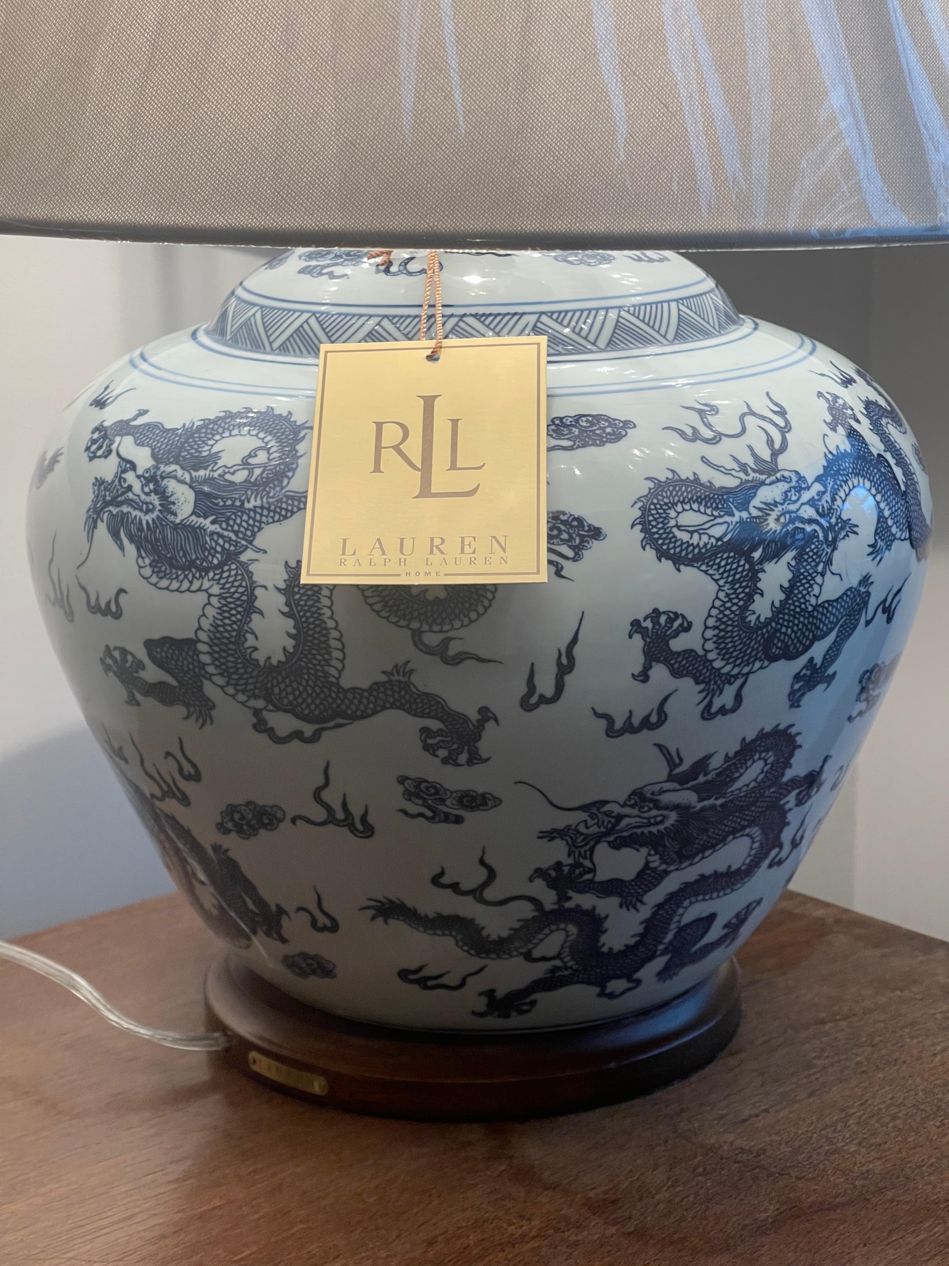 Hand-Crafted Very Lovely Pair Of Ralph Lauren Blue Chinese Dragons Porcelain Table Lamps