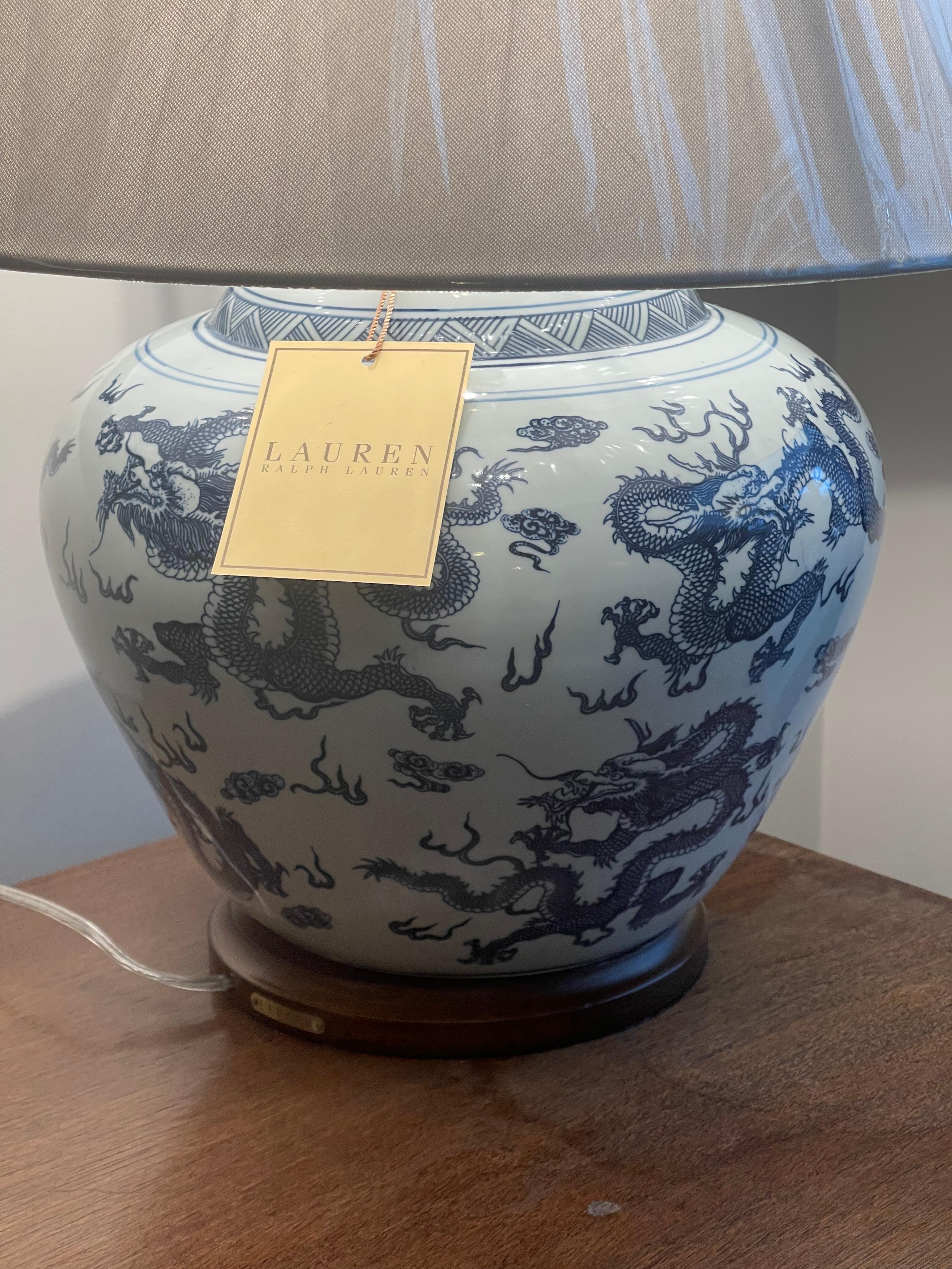 20th Century Very Lovely Pair Of Ralph Lauren Blue Chinese Dragons Porcelain Table Lamps