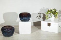 Very Near Pair of Vintage Chinese Blue and Aqua Glazed Ceramic Planters