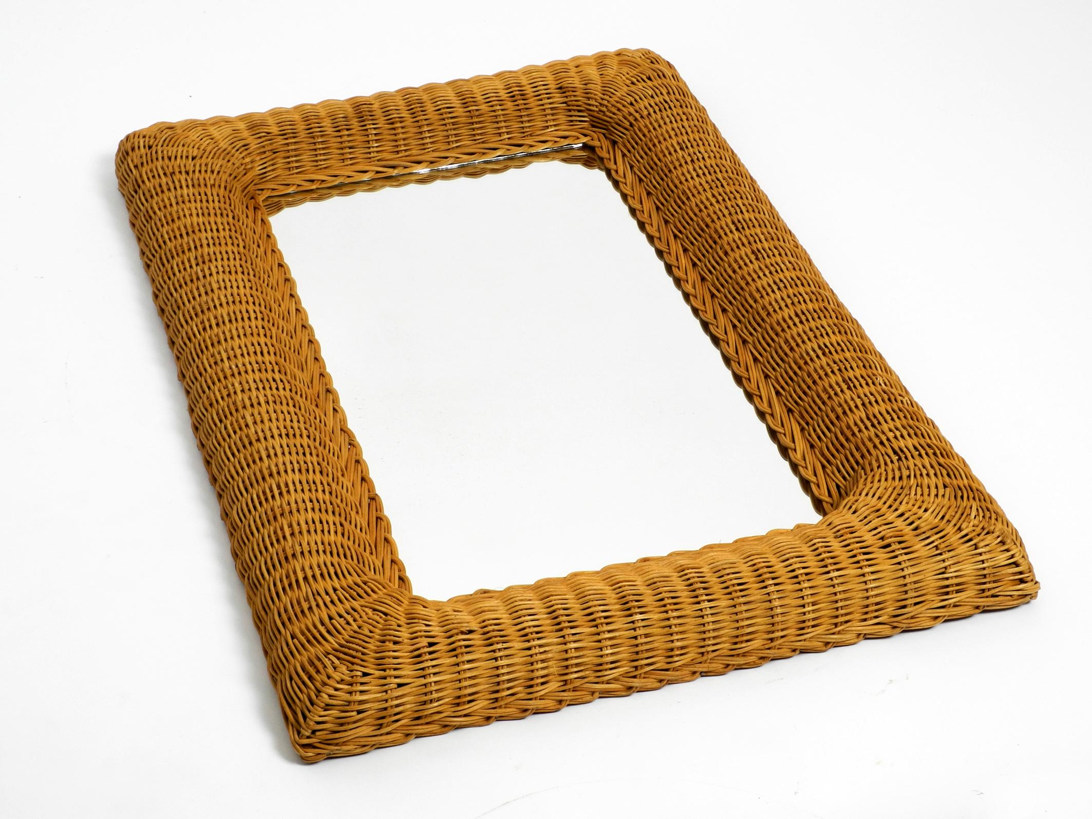 Very Nice 1960s Large Italian Wicker Wall Mirror with a Wide Frame For Sale 9
