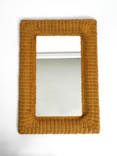 Very Nice 1960s Large Italian Wicker Wall Mirror with a Wide Frame
