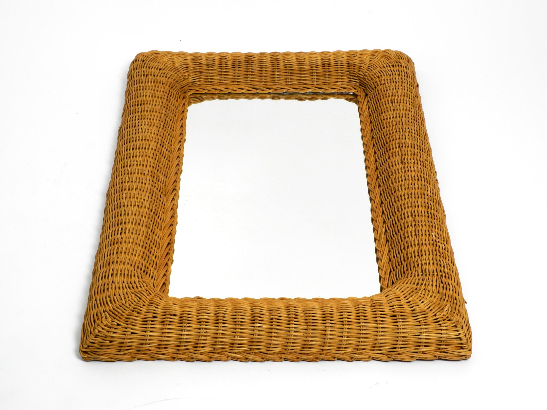 Very Nice 1960s Large Italian Wicker Wall Mirror with a Wide Frame In Good Condition For Sale In München, DE