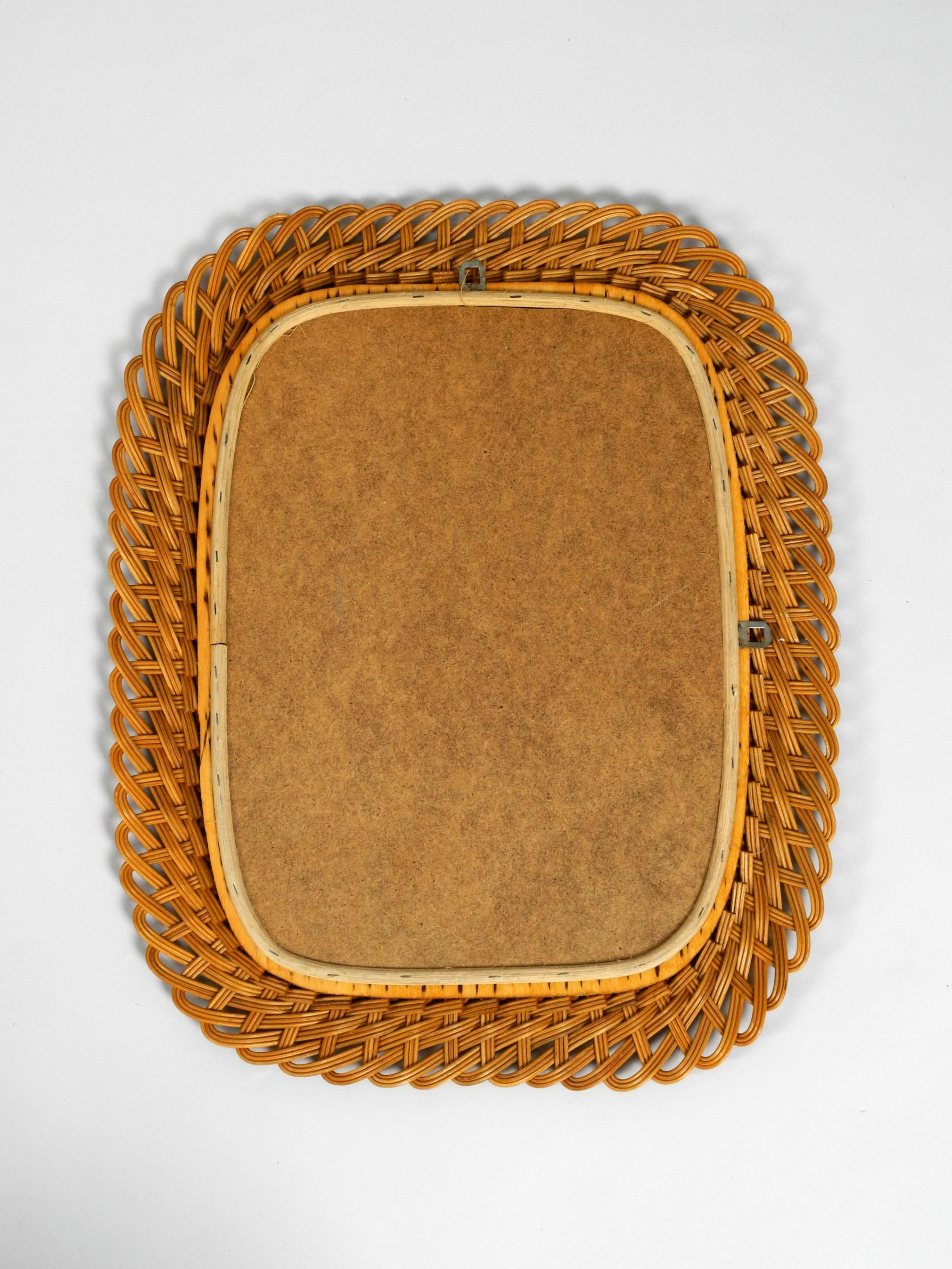 Very Nice 1960s Wall Mirror with Frame Made of Wide Wicker 8