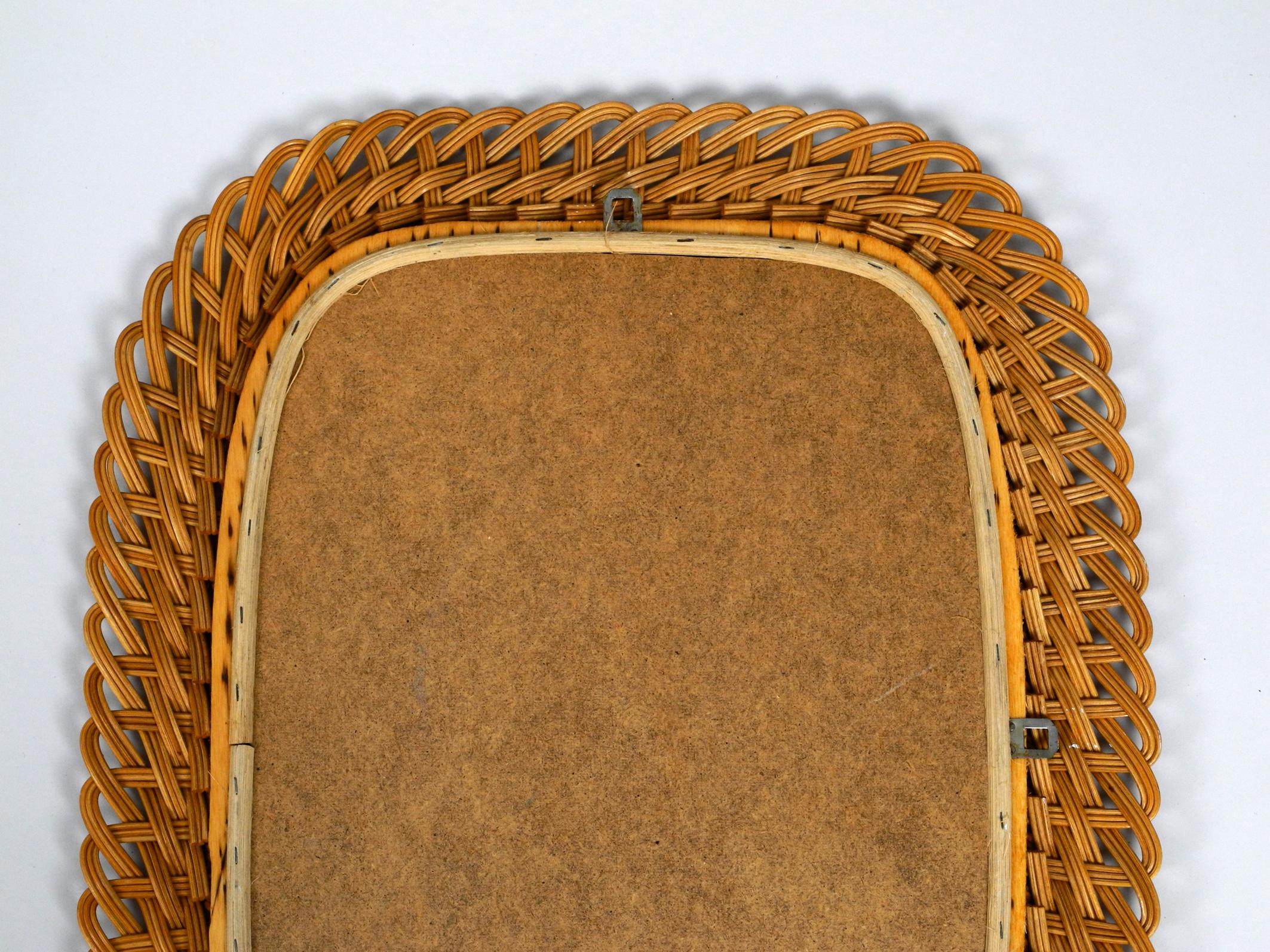 Very Nice 1960s Wall Mirror with Frame Made of Wide Wicker 9