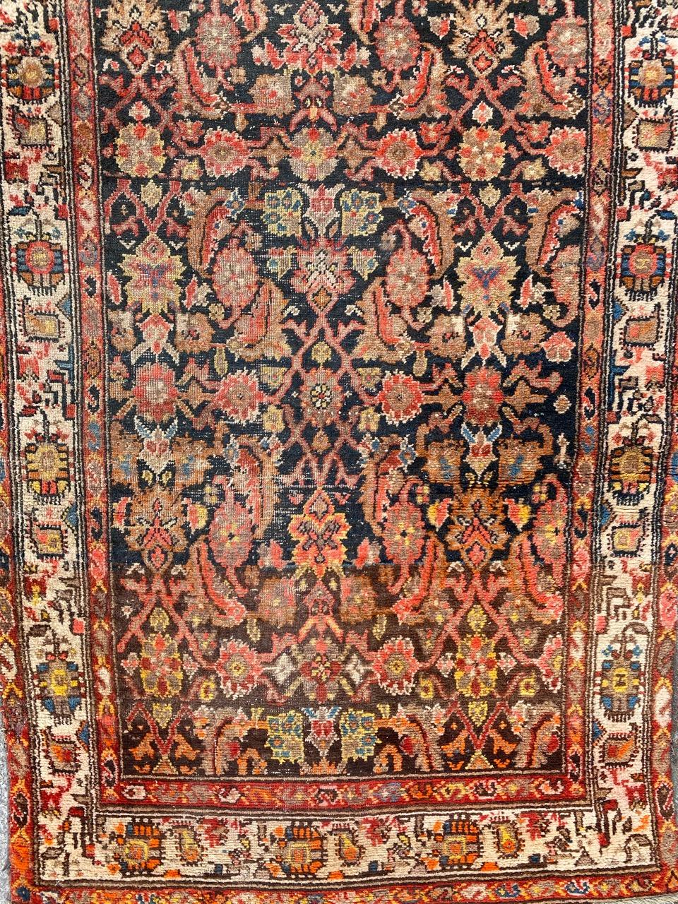 Noué à la main Très beau tapis de couloir Bijar ancien en vente