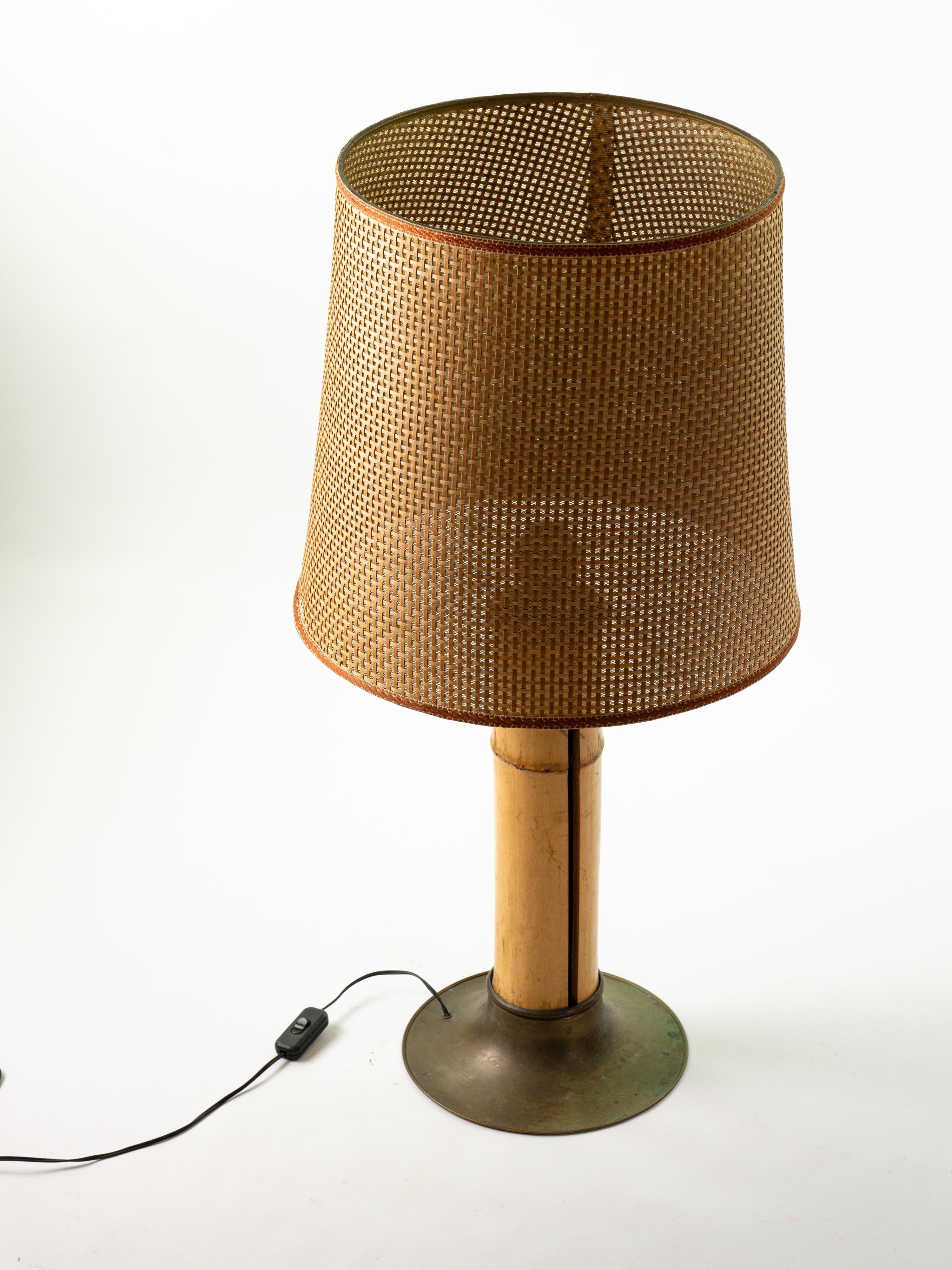 italien Très belle lampe de table en bambou, circa 1970 en vente