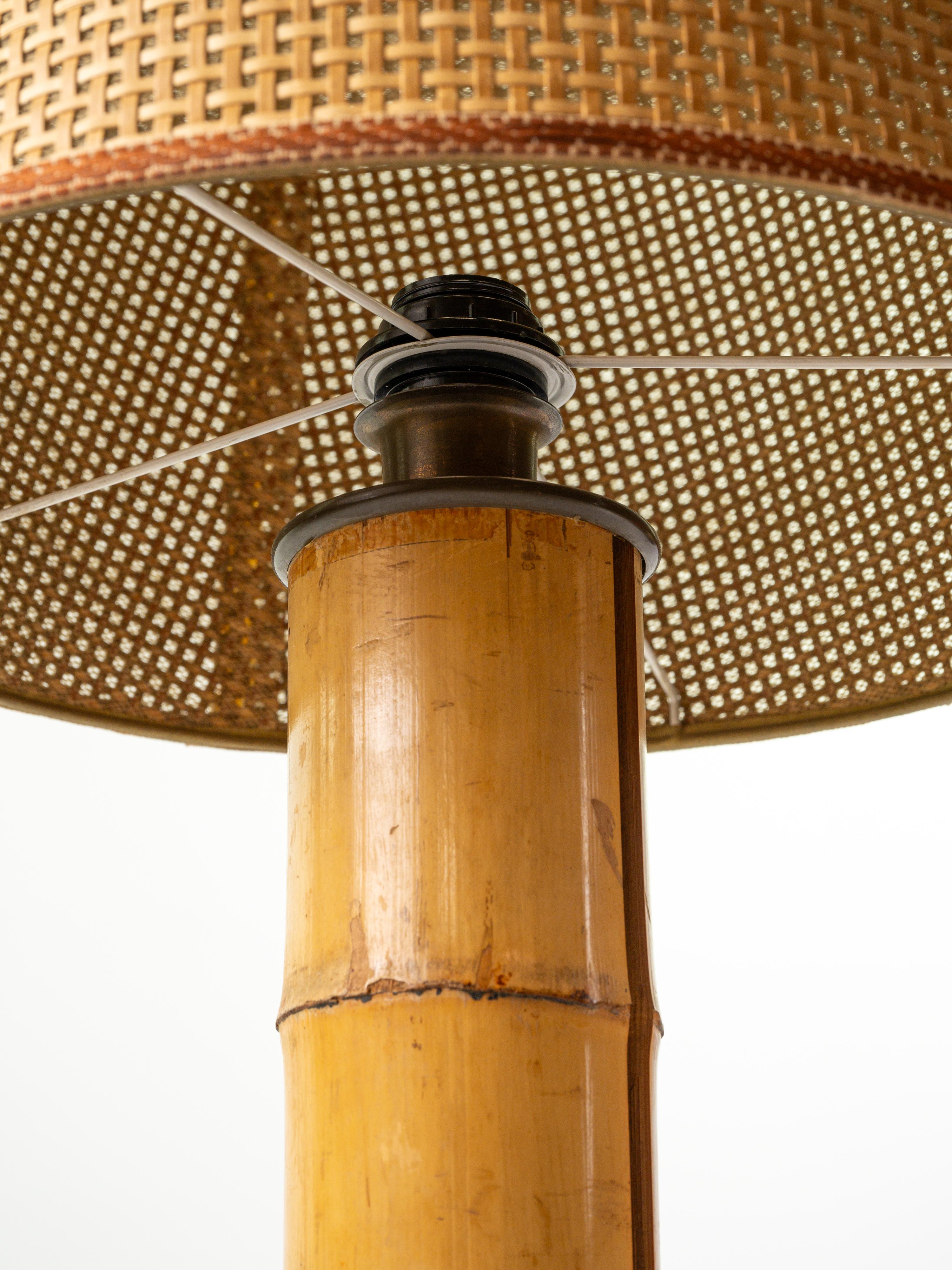 Laiton Très belle lampe de table en bambou, circa 1970 en vente