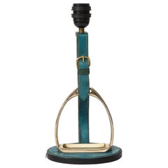 Very Nice Blue Leather "Stirrup" Lamp in the Style of Jacques Adnet