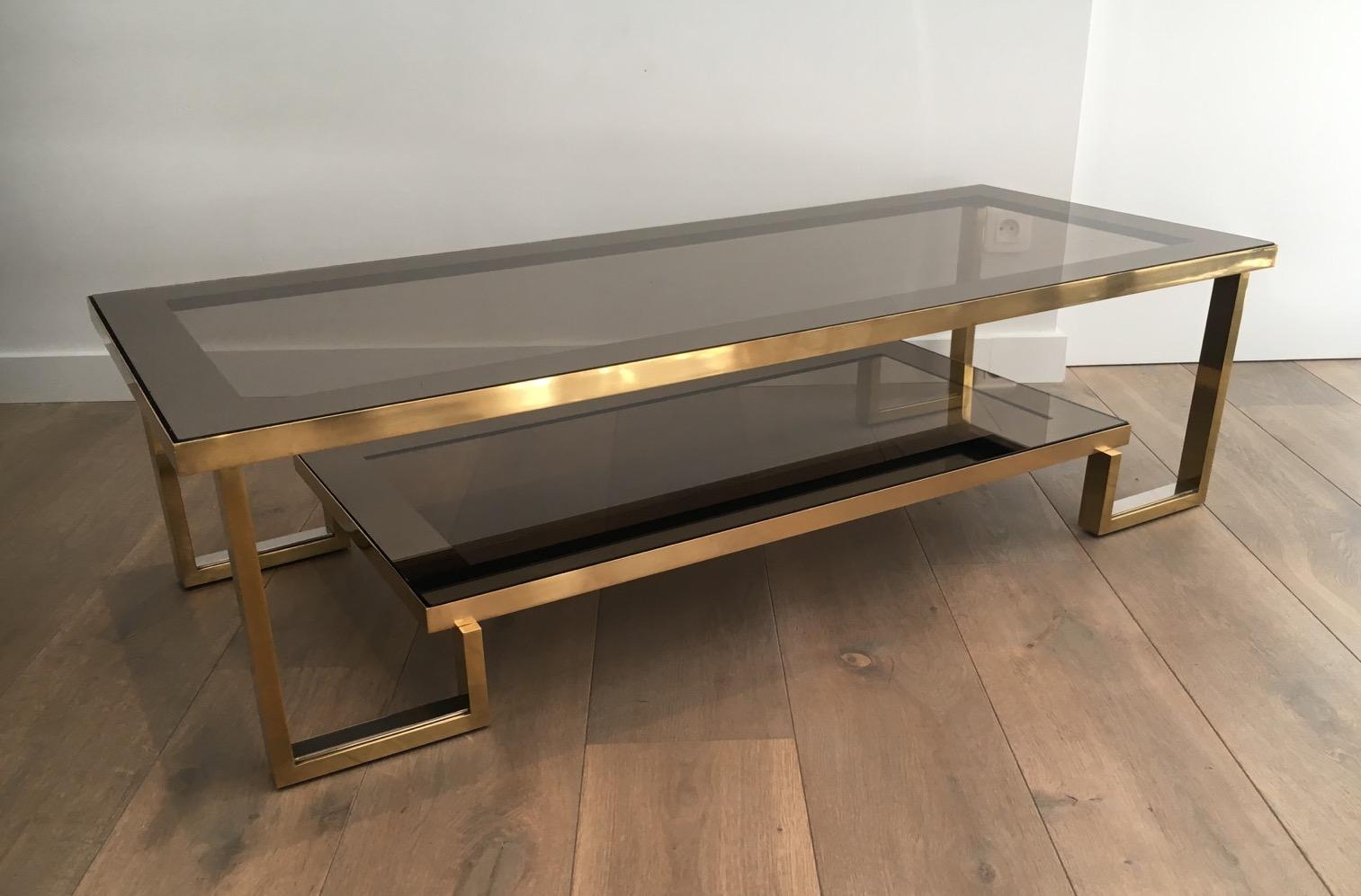 Very Nice Brass and Chrome Design Coffee Table, circa 1970 3