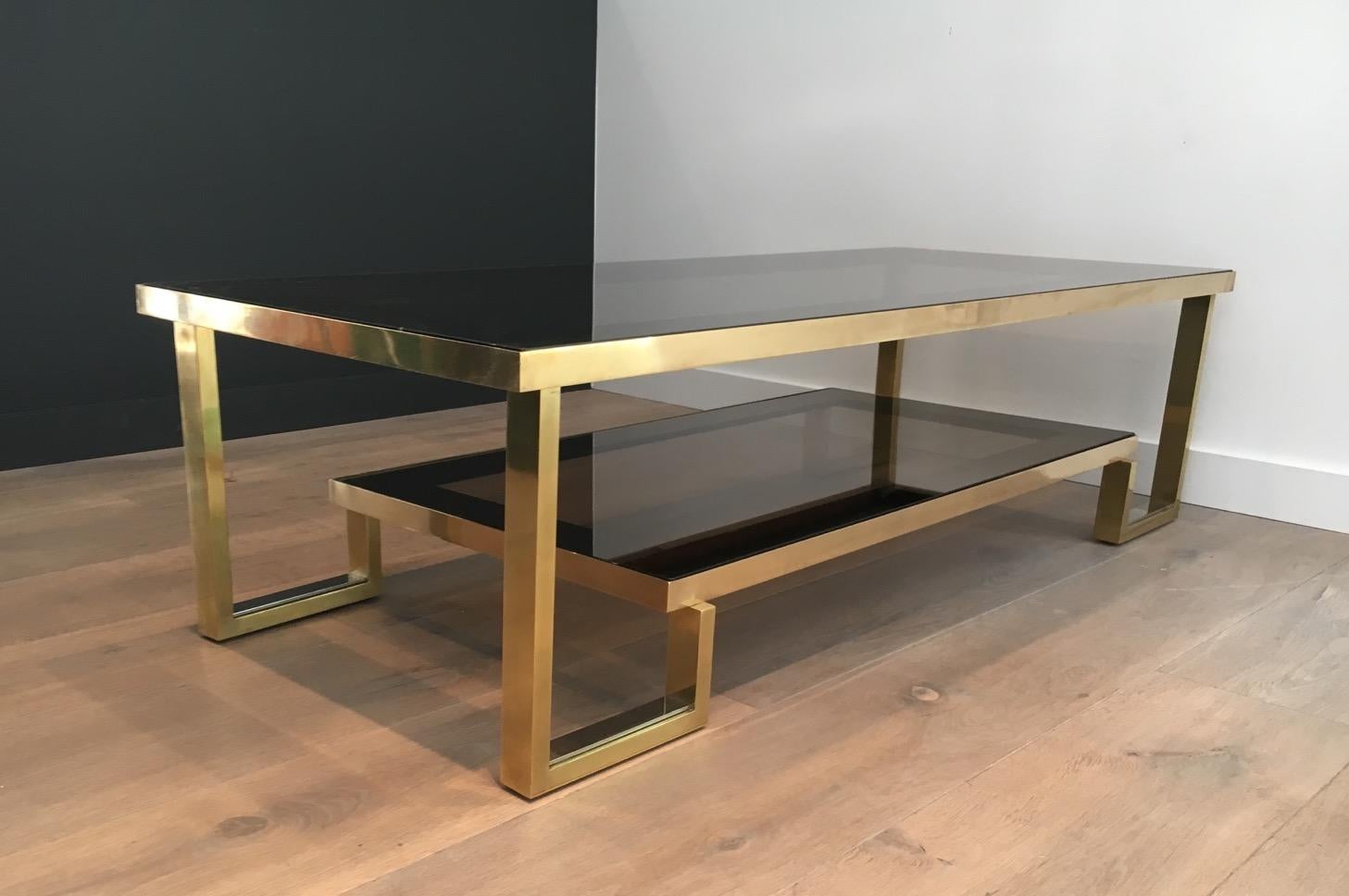 Very Nice Brass and Chrome Design Coffee Table, circa 1970 4