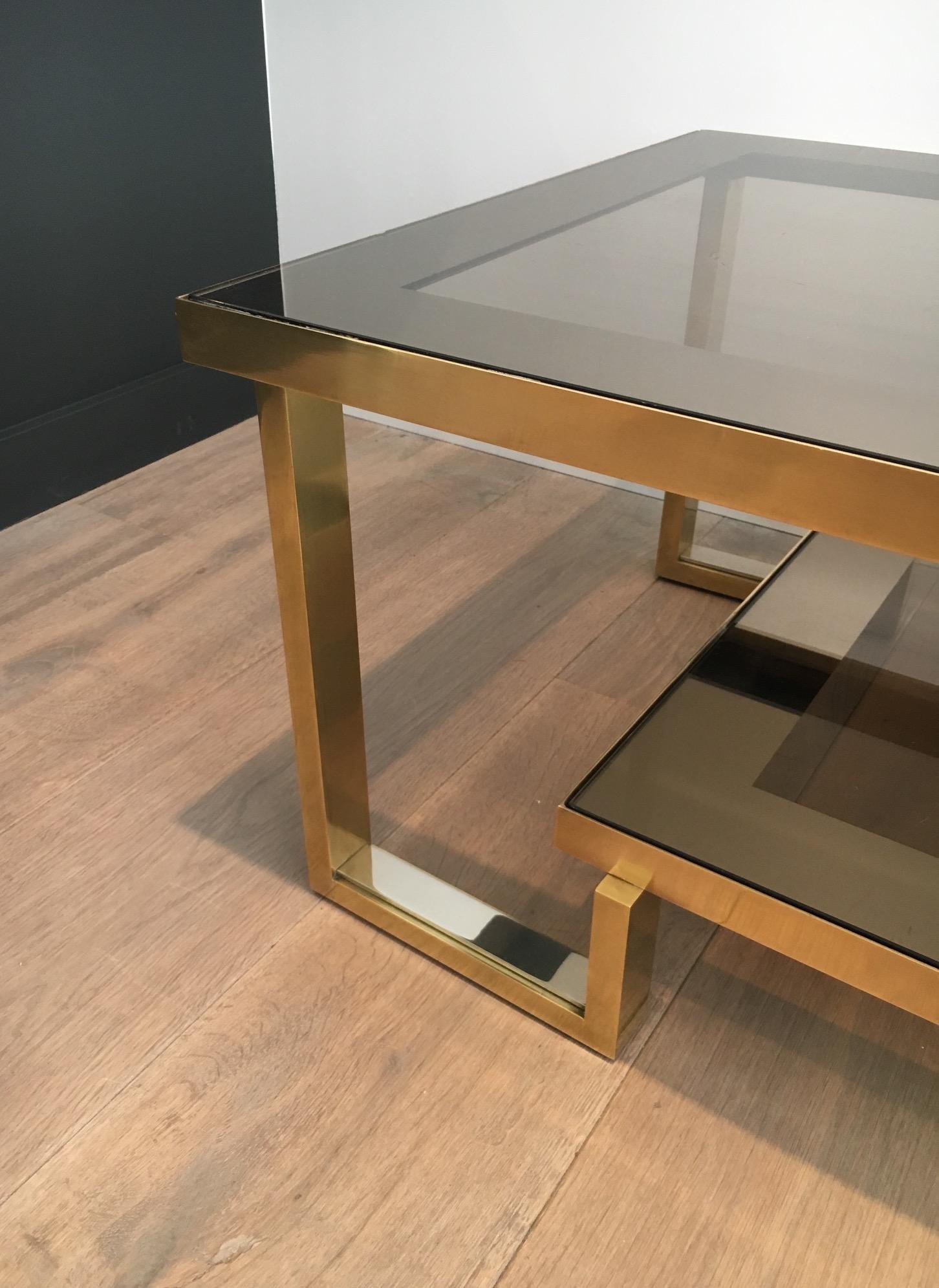 French Very Nice Brass and Chrome Design Coffee Table, circa 1970