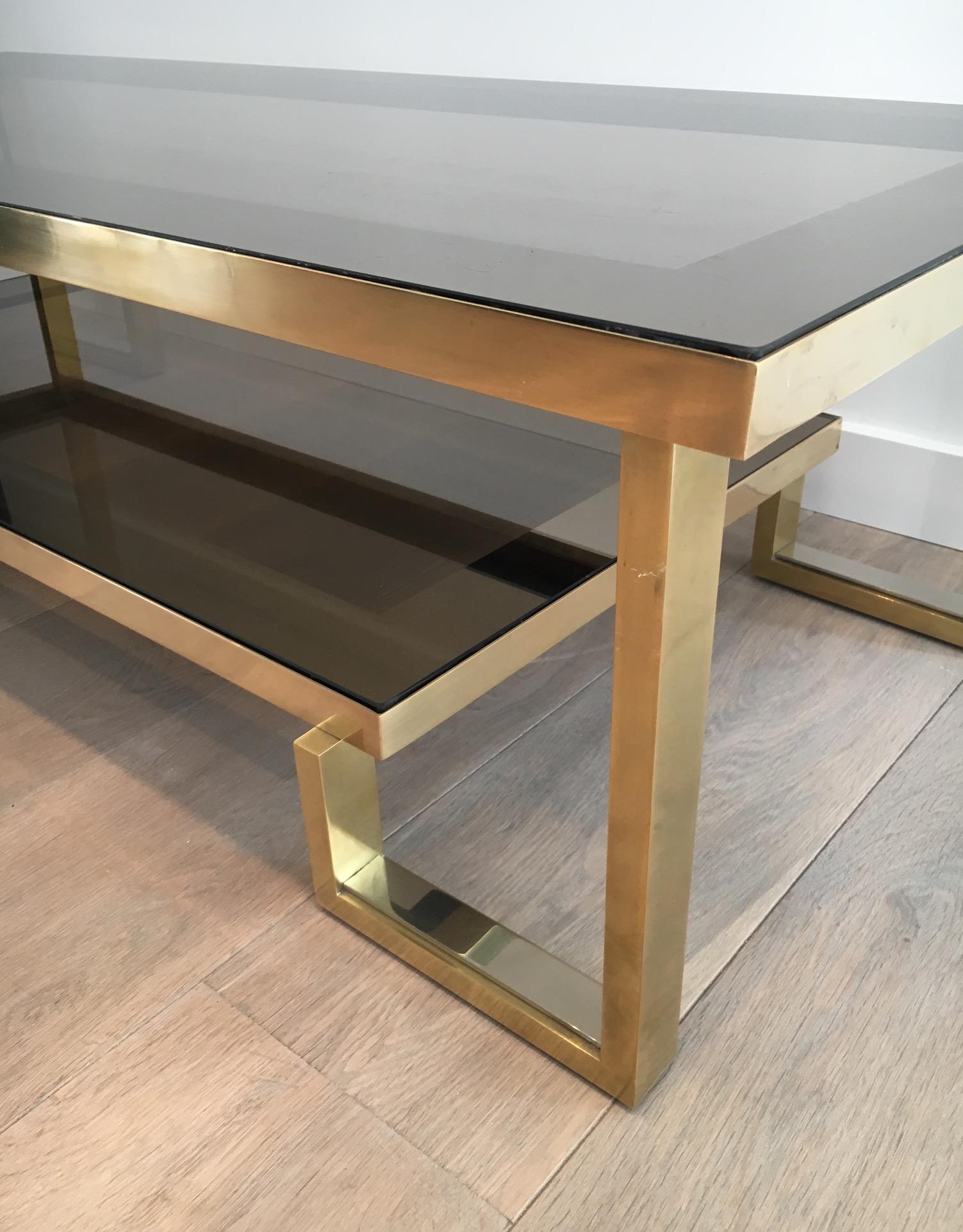 Very Nice Brass and Chrome Design Coffee Table, circa 1970 In Good Condition In Marcq-en-Barœul, Hauts-de-France