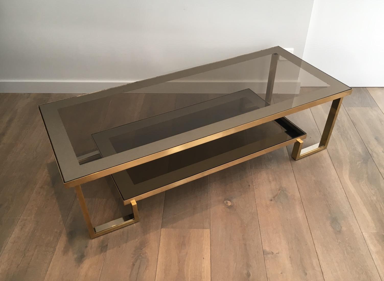 Very Nice Brass and Chrome Design Coffee Table, circa 1970 2