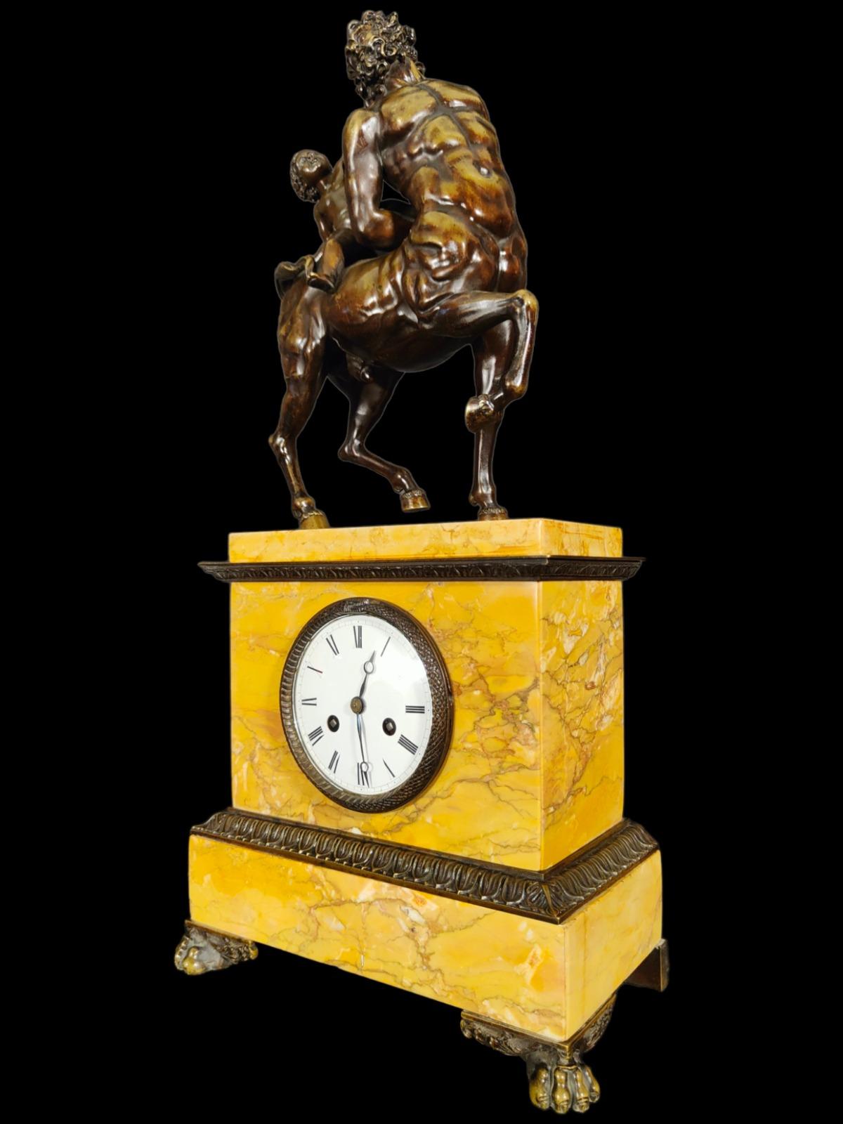 Very Nice Centaurus Clock Siena Marble and Patinated Bronze Base, 19th Century 5