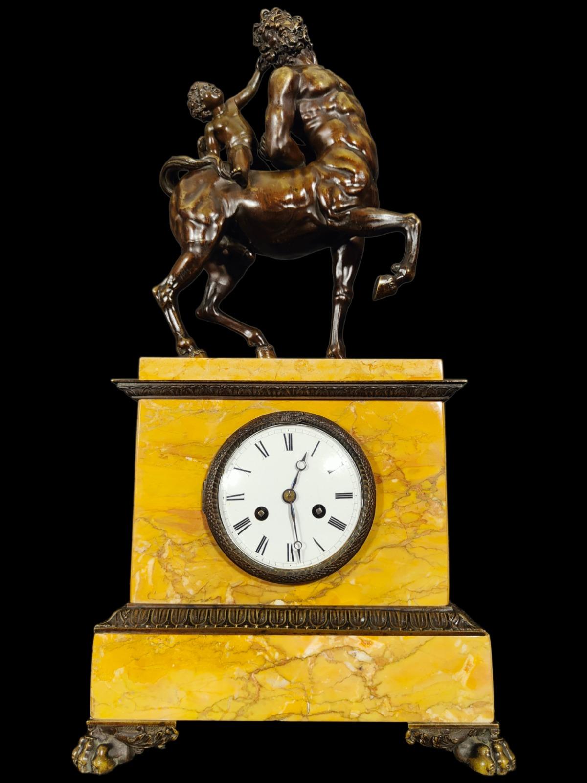 Very Nice Centaurus Clock Siena Marble and Patinated Bronze Base, 19th Century 2