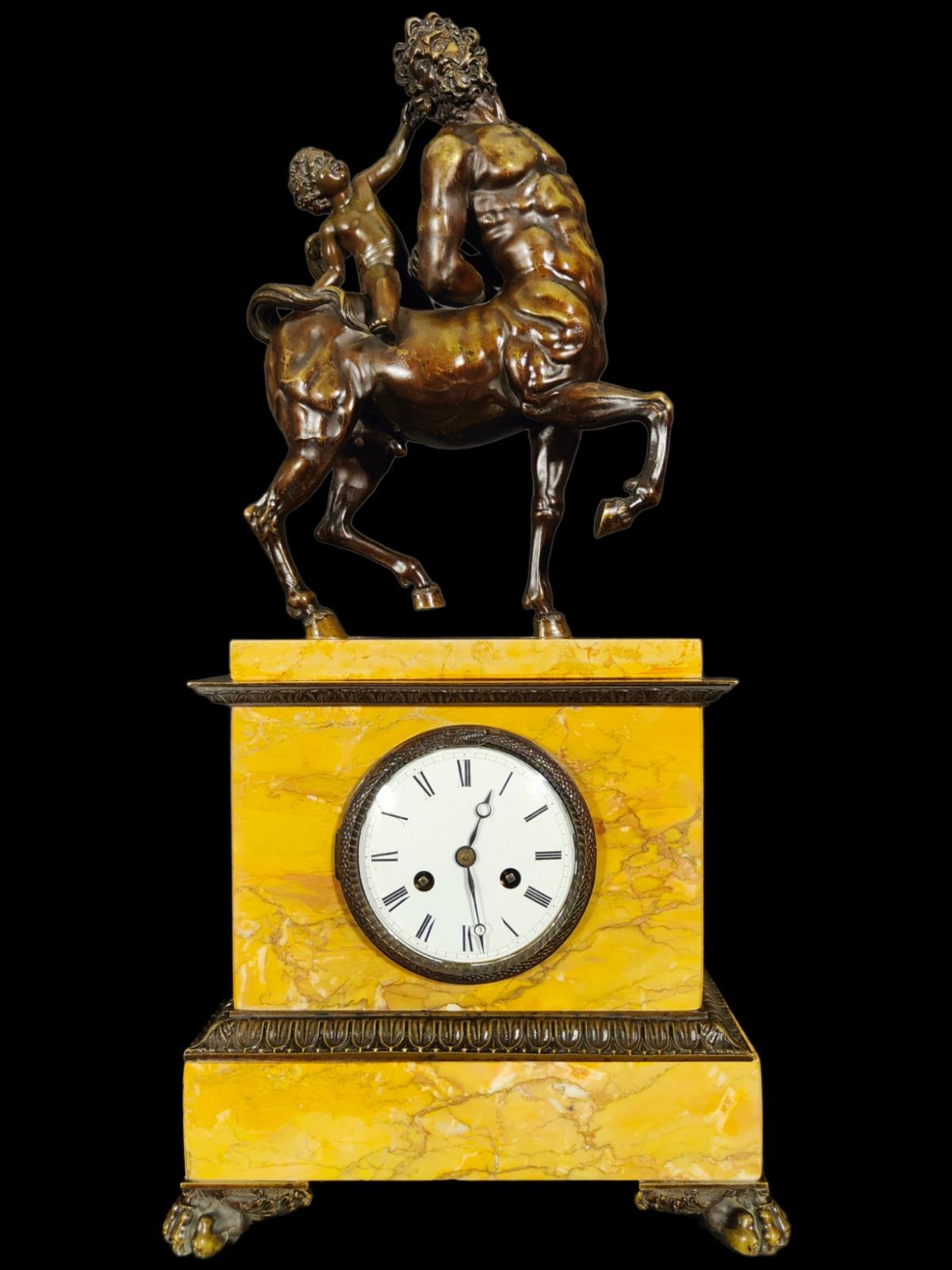 Very Nice Centaurus Clock Siena Marble and Patinated Bronze Base, 19th Century 3