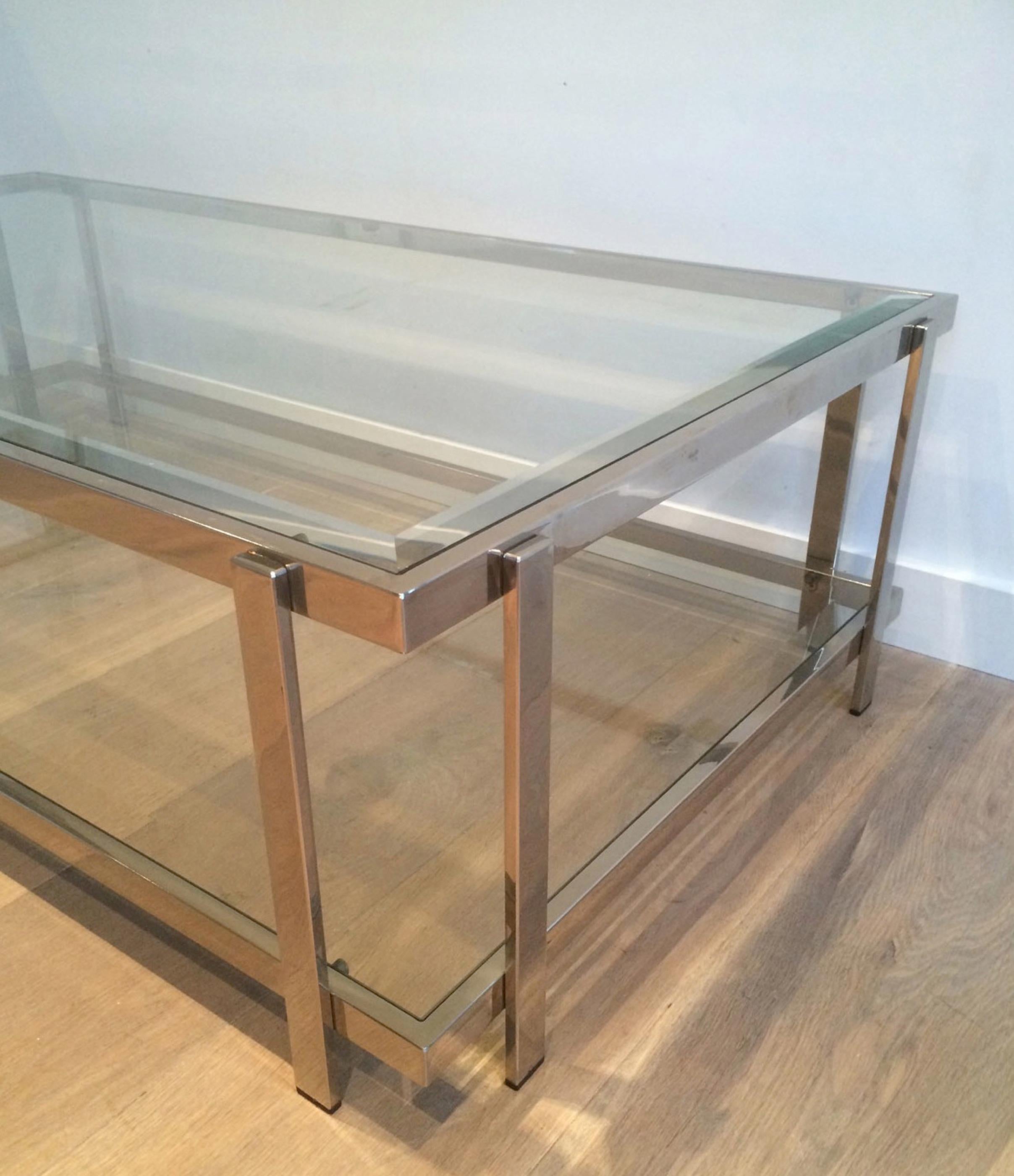 Very Nice Chrome Coffee Table, circa 1970 In Good Condition For Sale In Marcq-en-Barœul, Hauts-de-France