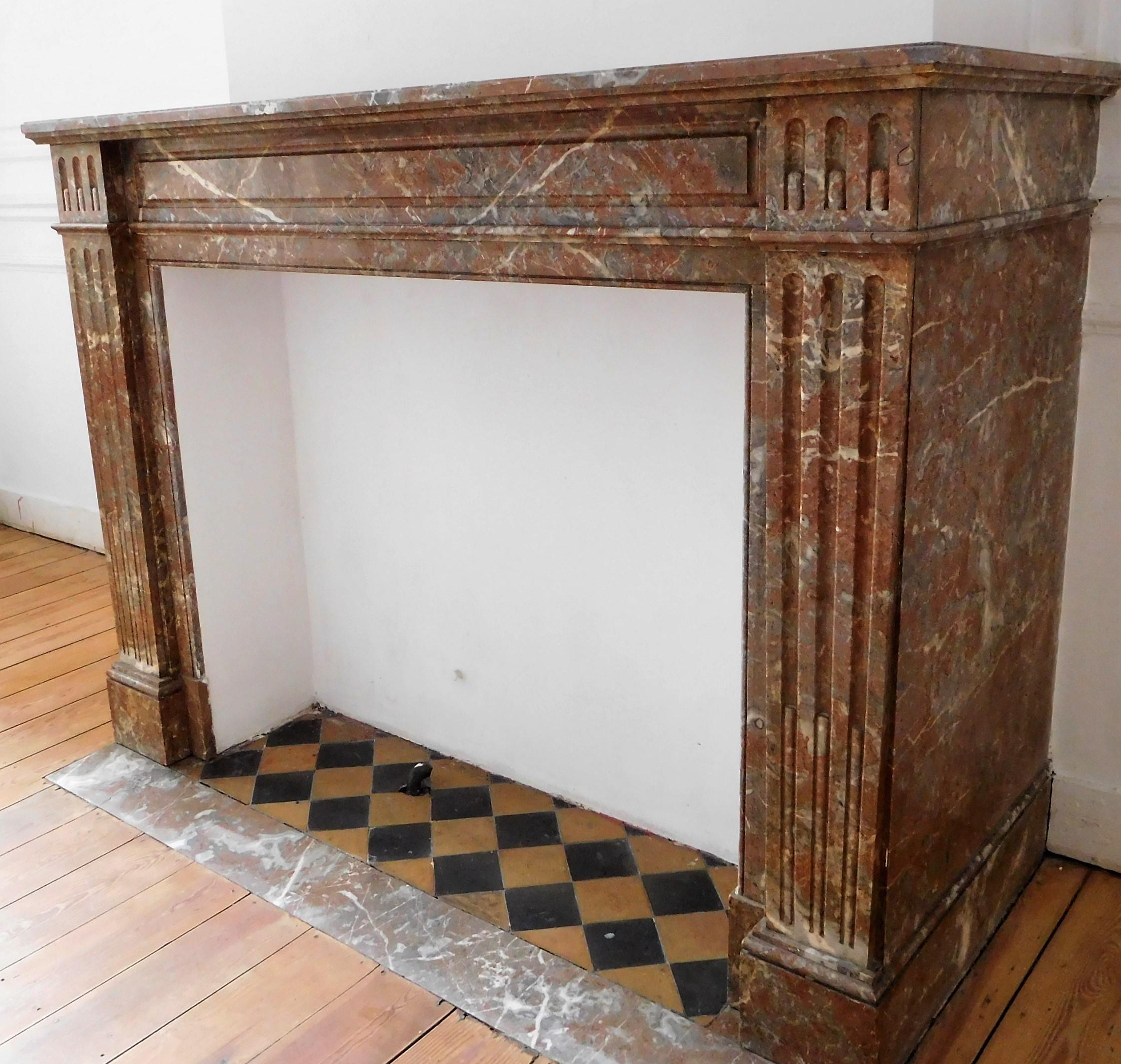 Louis XVI LOUIS XVI Style Fireplace in Red Belgian Marble For Sale