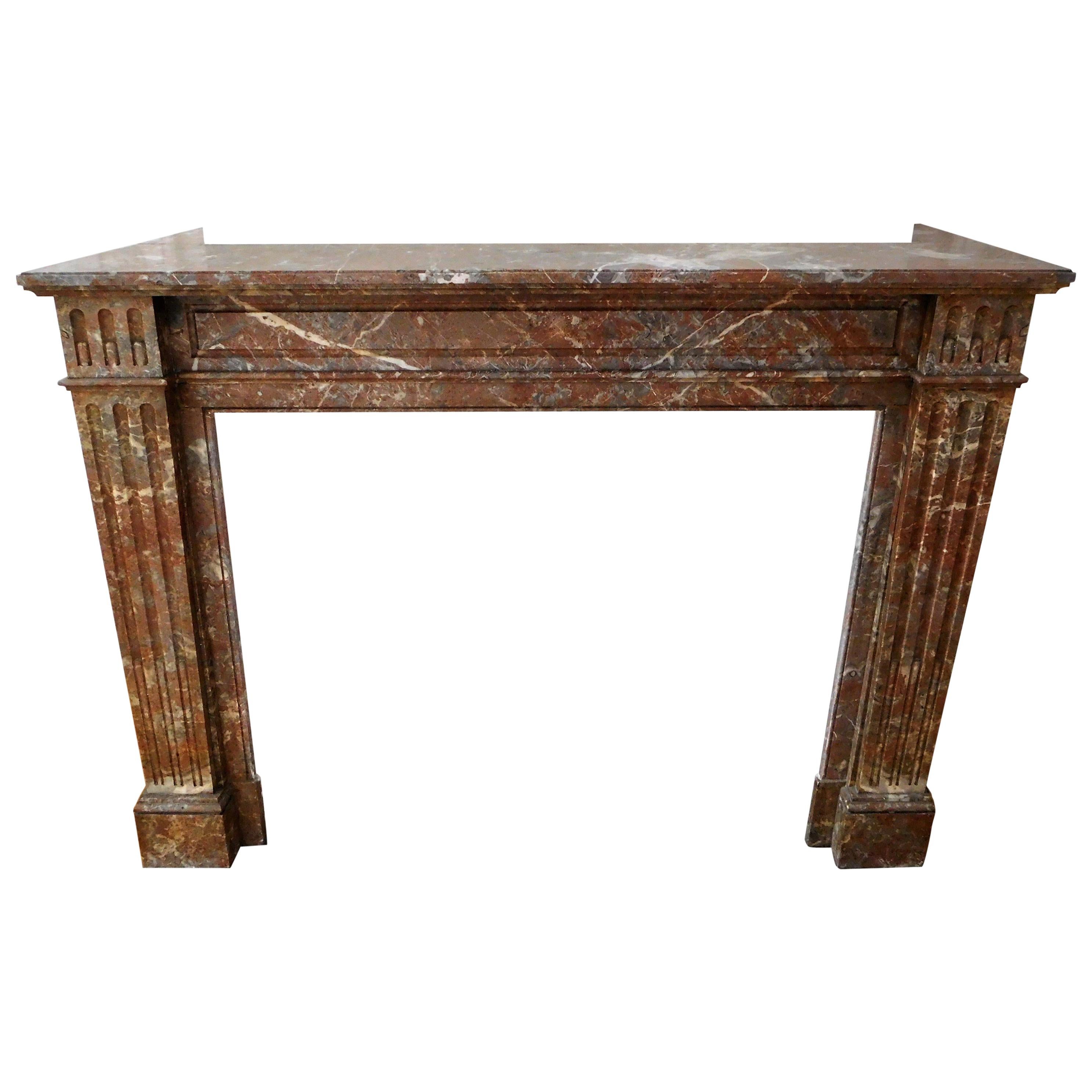 LOUIS XVI Style Fireplace in Red Belgian Marble For Sale