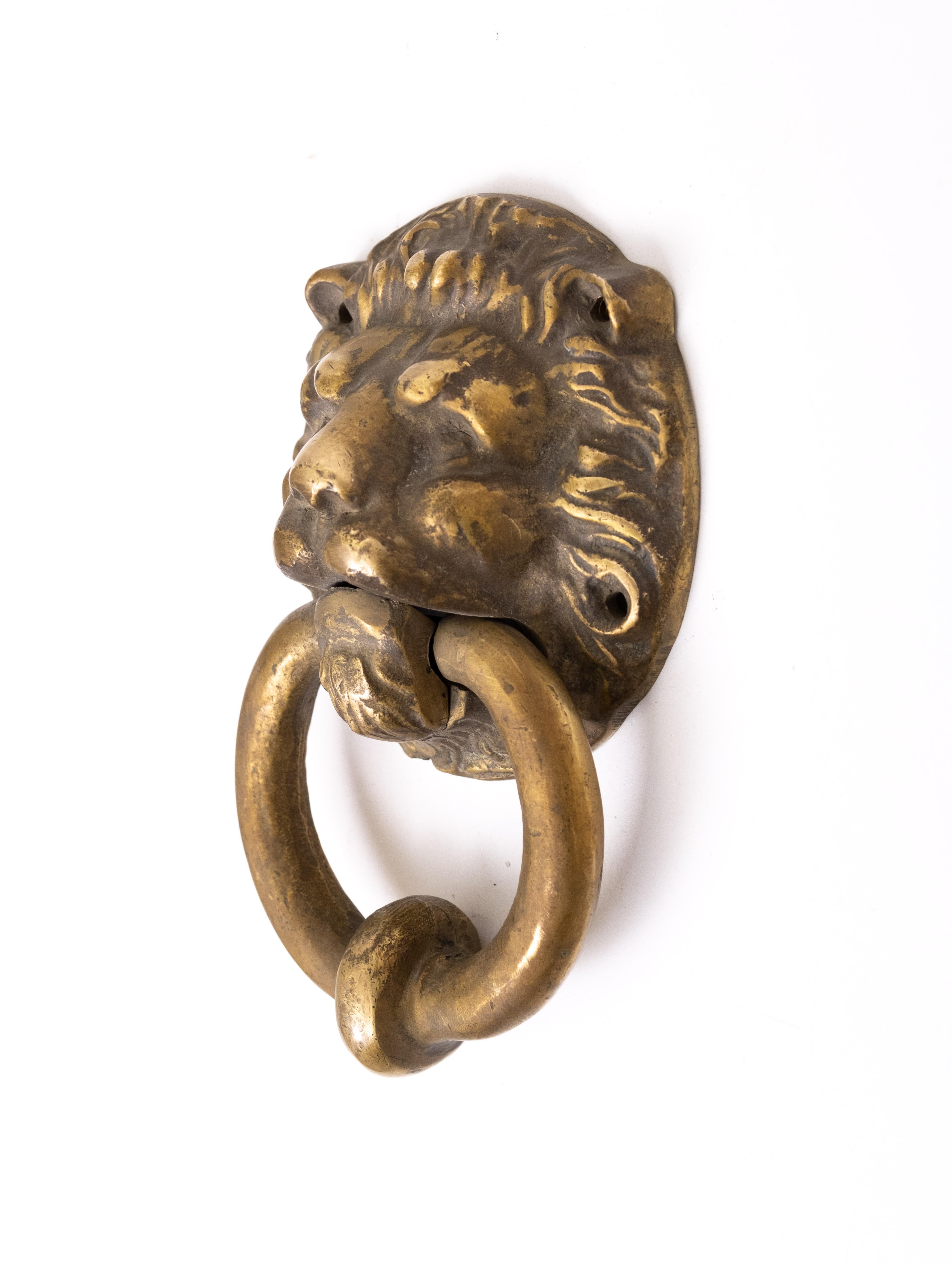 Very nice Gilded Bronze Lions head Door Knocker .  Early 20th Century Holland . For Sale 3
