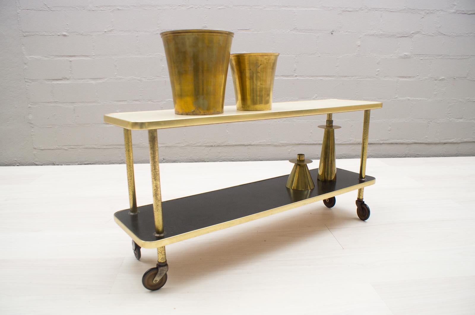 Hollywood Regency Very Nice Gold, White and Black Serving Trolley, Germany, 1950s