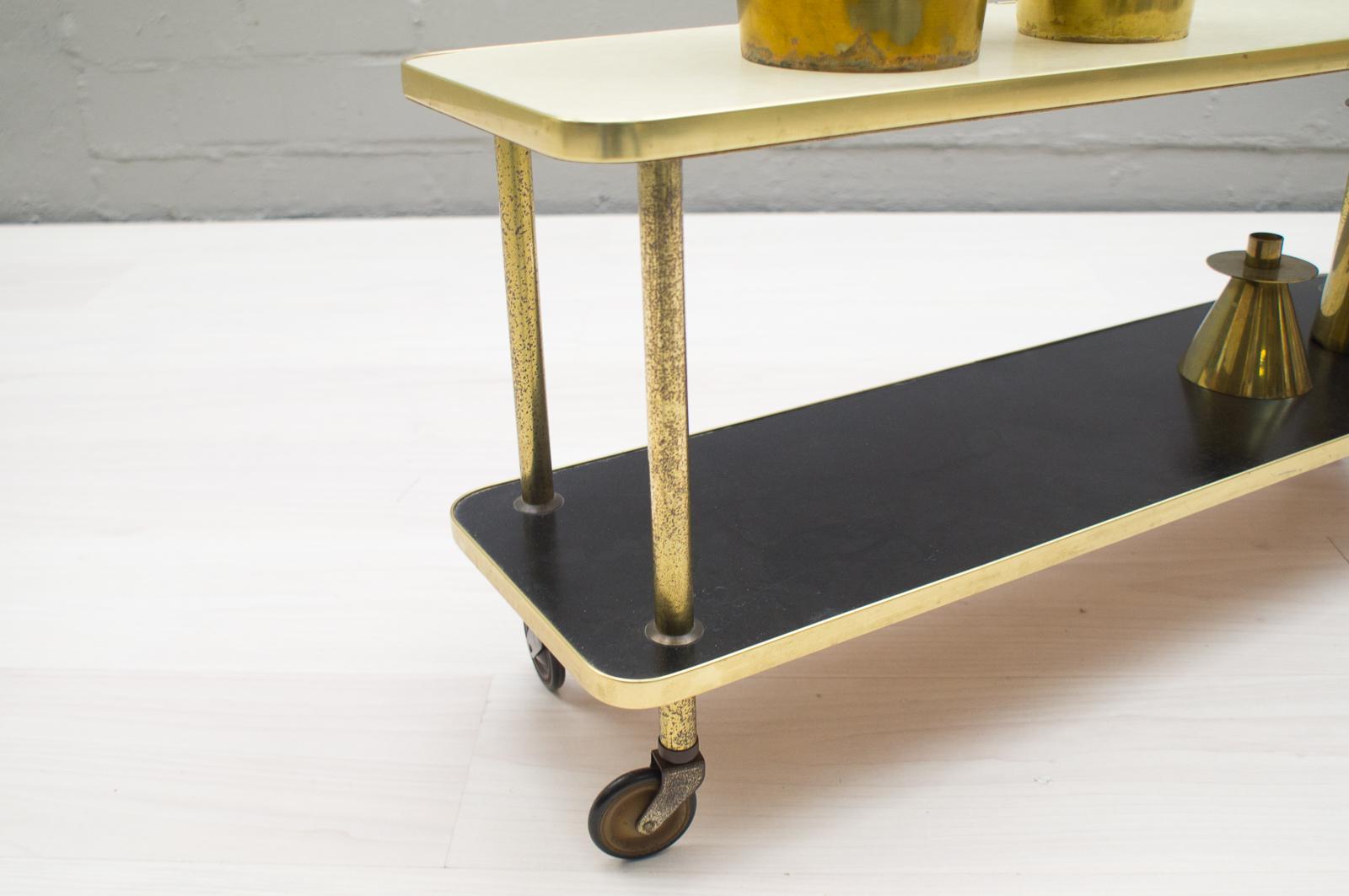 Brass Very Nice Gold, White and Black Serving Trolley, Germany, 1950s