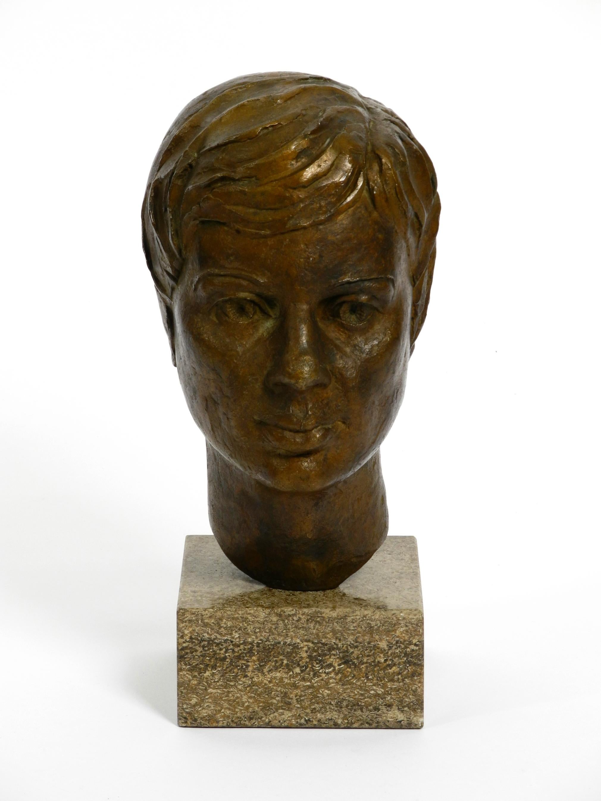 Very Nice Heavy Bronze Bust on a Marble Base Signed with HA from 1976 For Sale 4