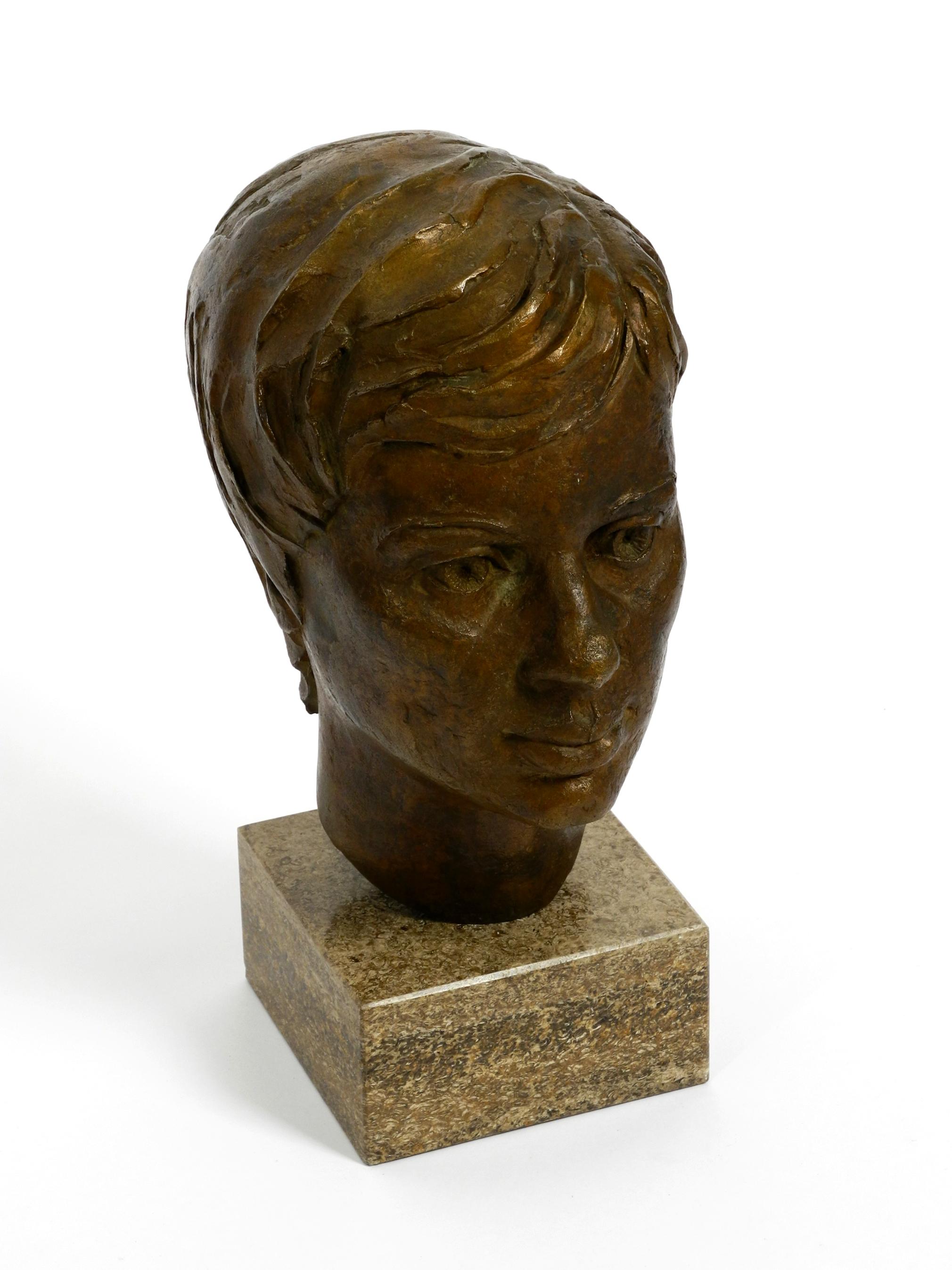 Very Nice Heavy Bronze Bust on a Marble Base Signed with HA from 1976 For Sale 5