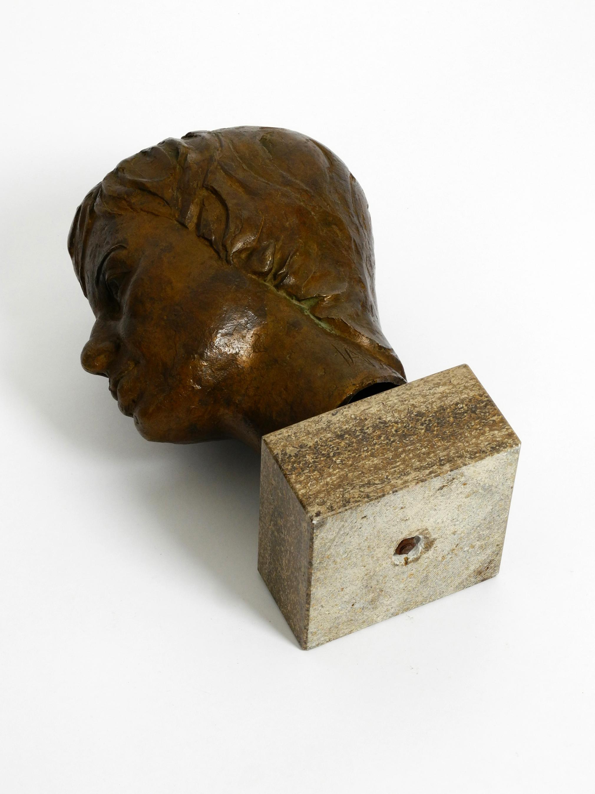 Very Nice Heavy Bronze Bust on a Marble Base Signed with HA from 1976 For Sale 9
