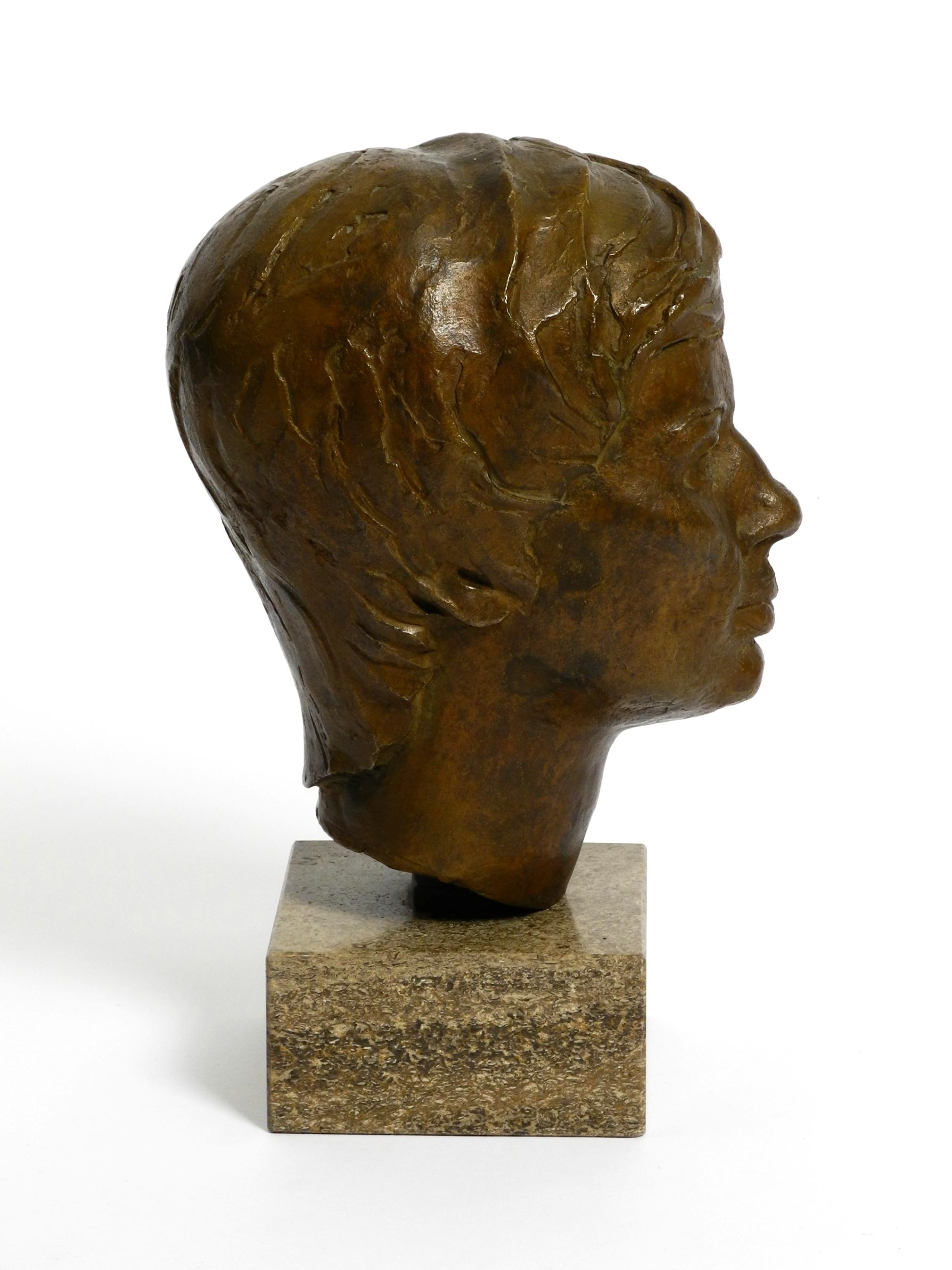 Brutalist Very Nice Heavy Bronze Bust on a Marble Base Signed with HA from 1976 For Sale