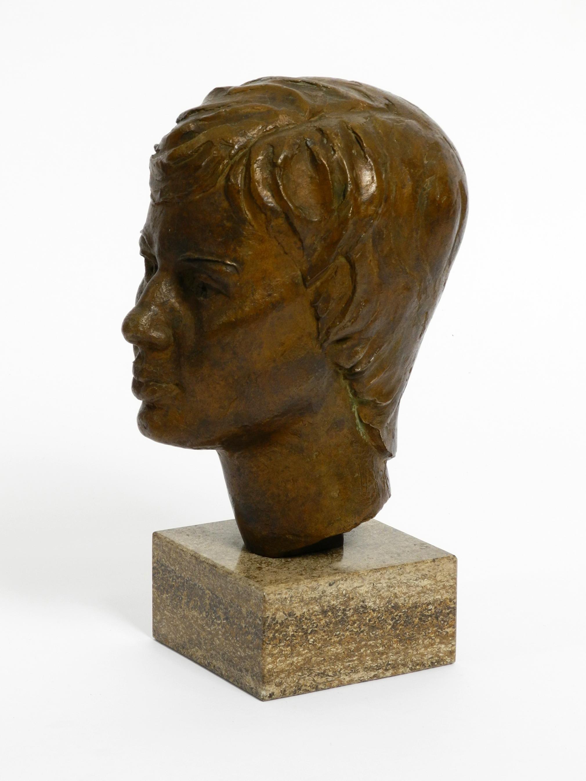 German Very Nice Heavy Bronze Bust on a Marble Base Signed with HA from 1976 For Sale